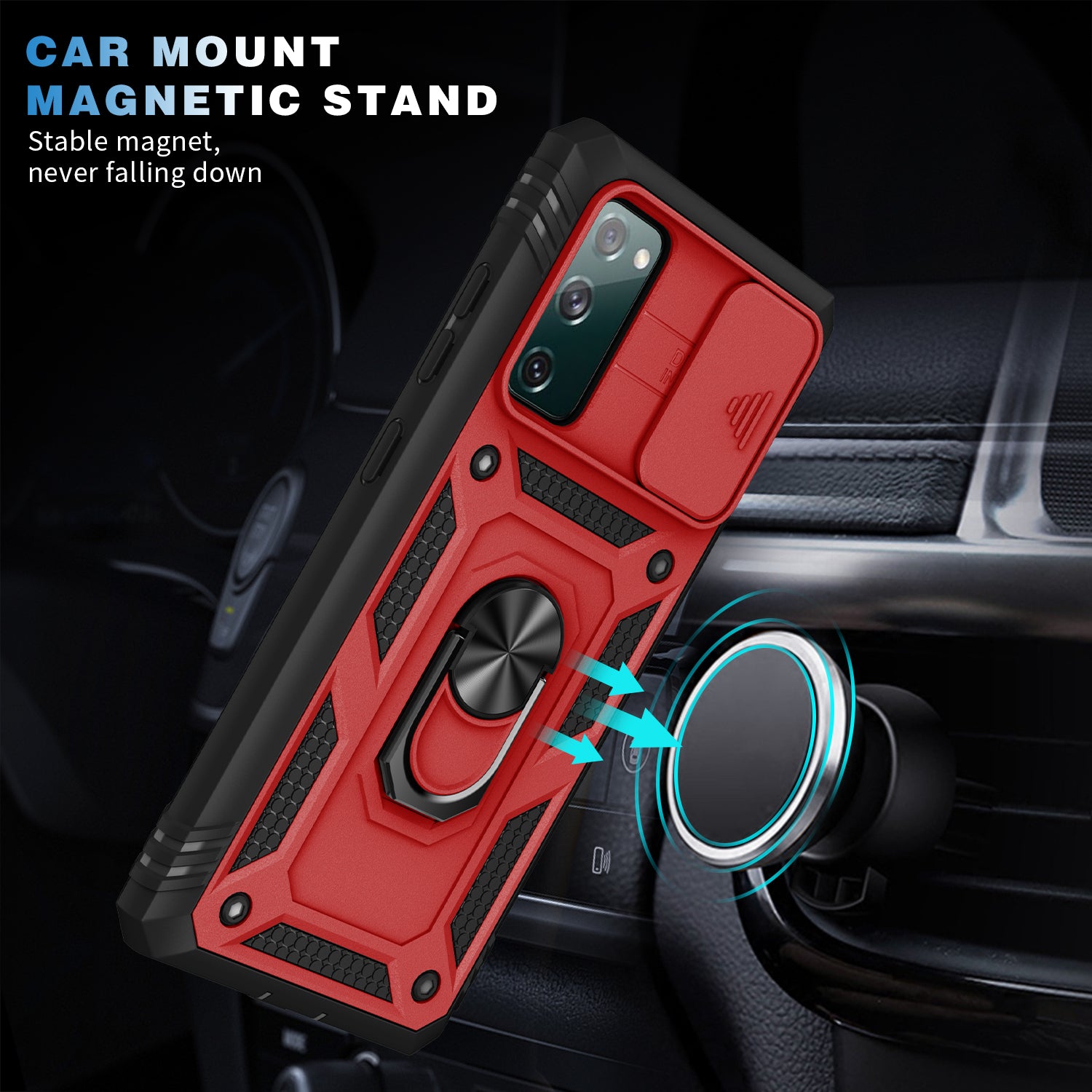 Camera Slider Design 3-in-1 TPU + PC + Metal Phone Cover Case for Samsung Galaxy S20 FE 2022/S20 FE 4G/S20 FE 5G/S20 Lite - Red/Black