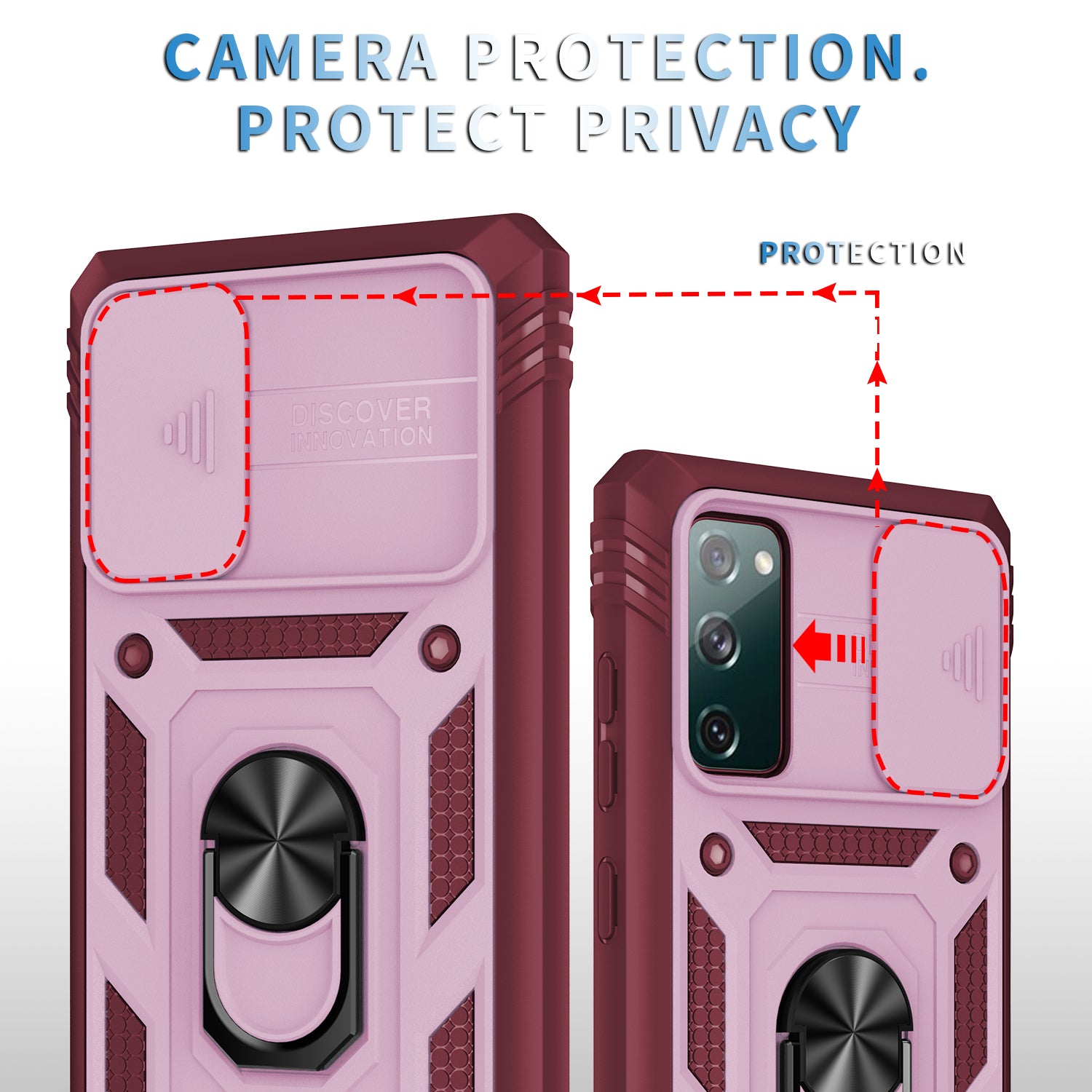 Camera Slider Design 3-in-1 TPU + PC + Metal Phone Cover Case for Samsung Galaxy S20 FE 2022/S20 FE 4G/S20 FE 5G/S20 Lite - Pink