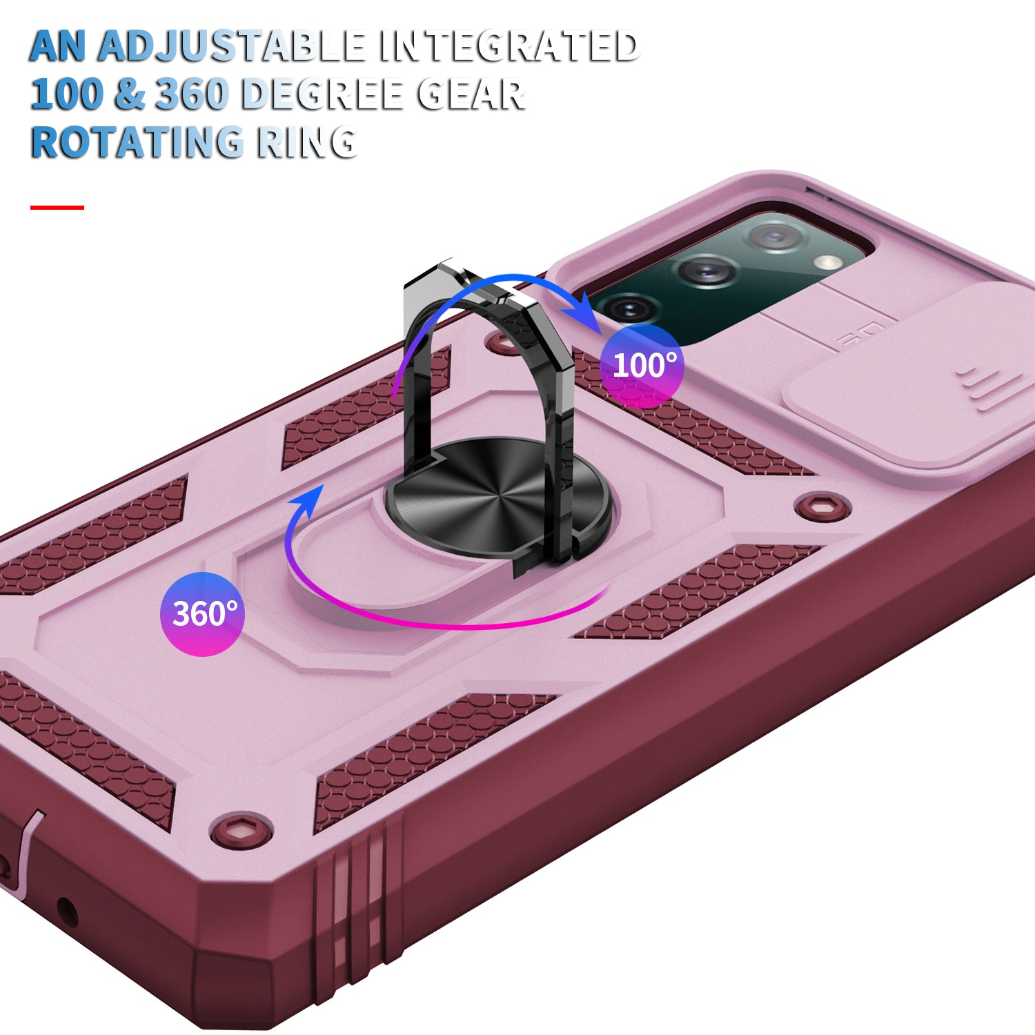 Camera Slider Design 3-in-1 TPU + PC + Metal Phone Cover Case for Samsung Galaxy S20 FE 2022/S20 FE 4G/S20 FE 5G/S20 Lite - Pink