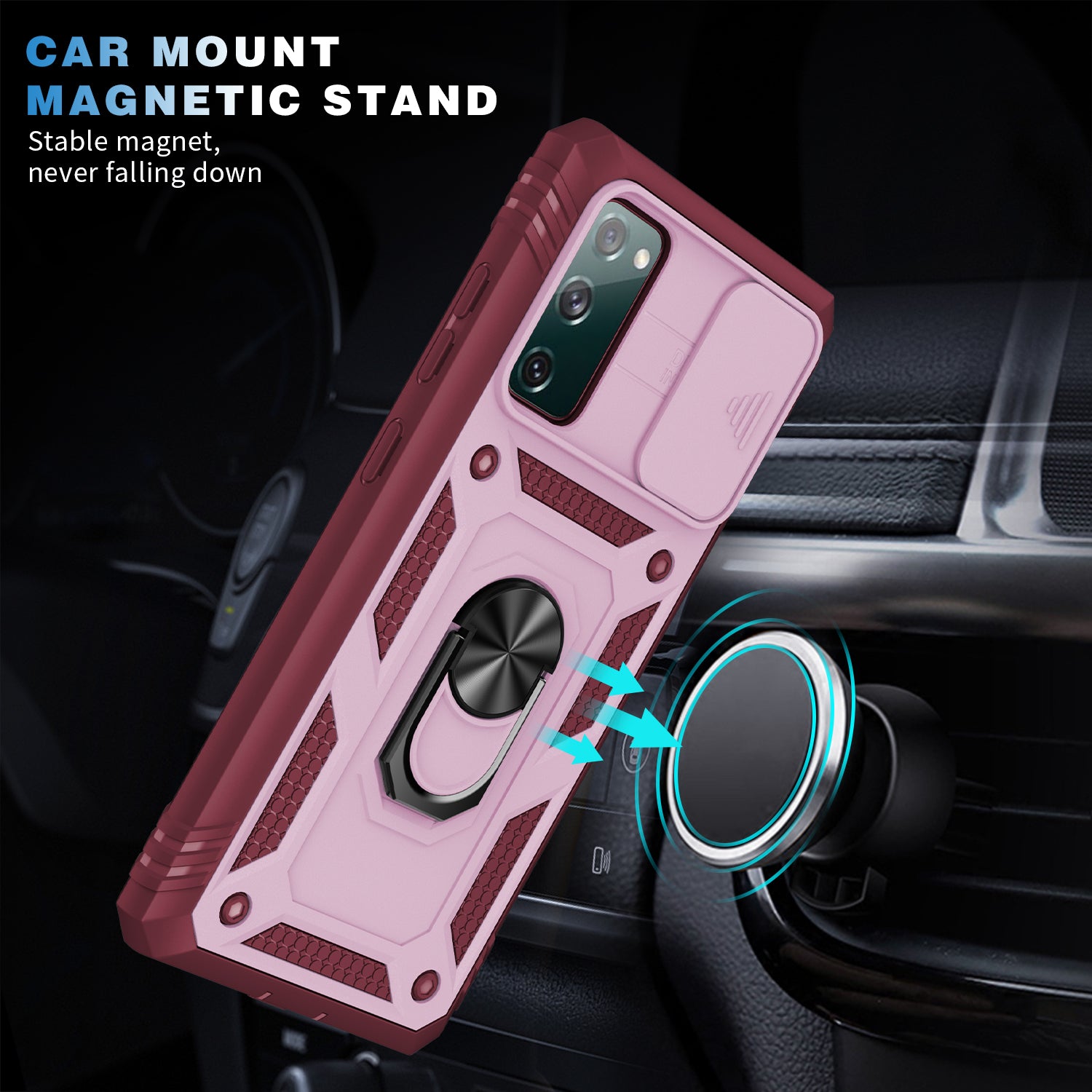 Camera Slider Design 3-in-1 TPU + PC + Metal Phone Cover Case for Samsung Galaxy S20 FE 2022/S20 FE 4G/S20 FE 5G/S20 Lite - Pink