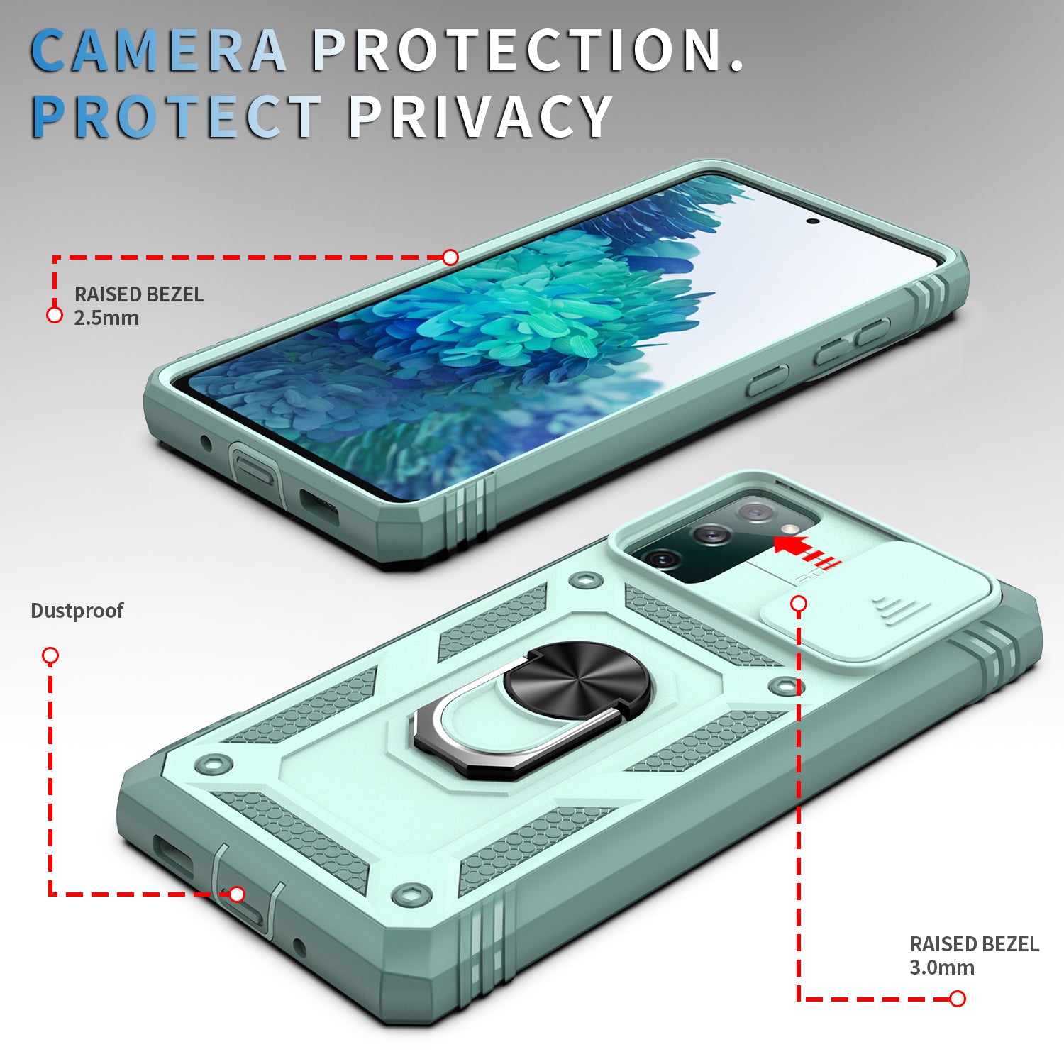 Camera Slider Design 3-in-1 TPU + PC + Metal Phone Cover Case for Samsung Galaxy S20 FE 2022/S20 FE 4G/S20 FE 5G/S20 Lite - Green