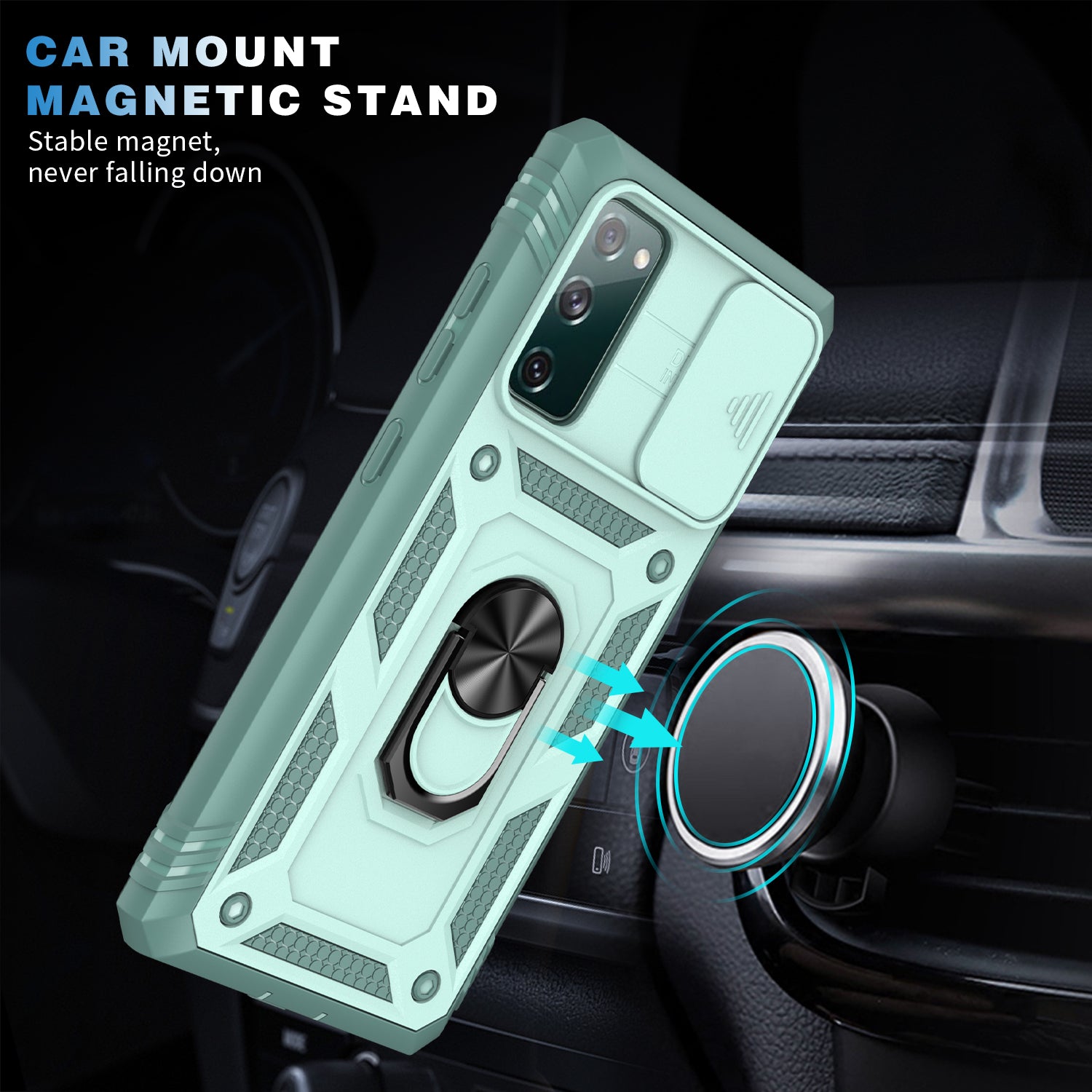 Camera Slider Design 3-in-1 TPU + PC + Metal Phone Cover Case for Samsung Galaxy S20 FE 2022/S20 FE 4G/S20 FE 5G/S20 Lite - Green