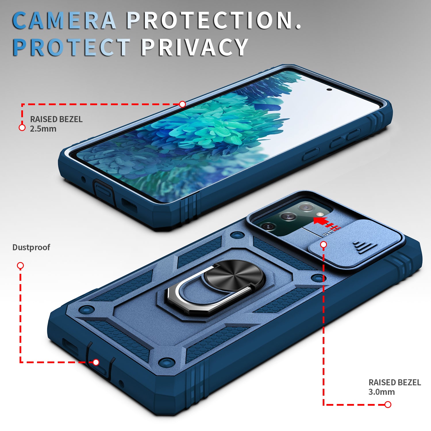 Camera Slider Design 3-in-1 TPU + PC + Metal Phone Cover Case for Samsung Galaxy S20 FE 2022/S20 FE 4G/S20 FE 5G/S20 Lite - Blue