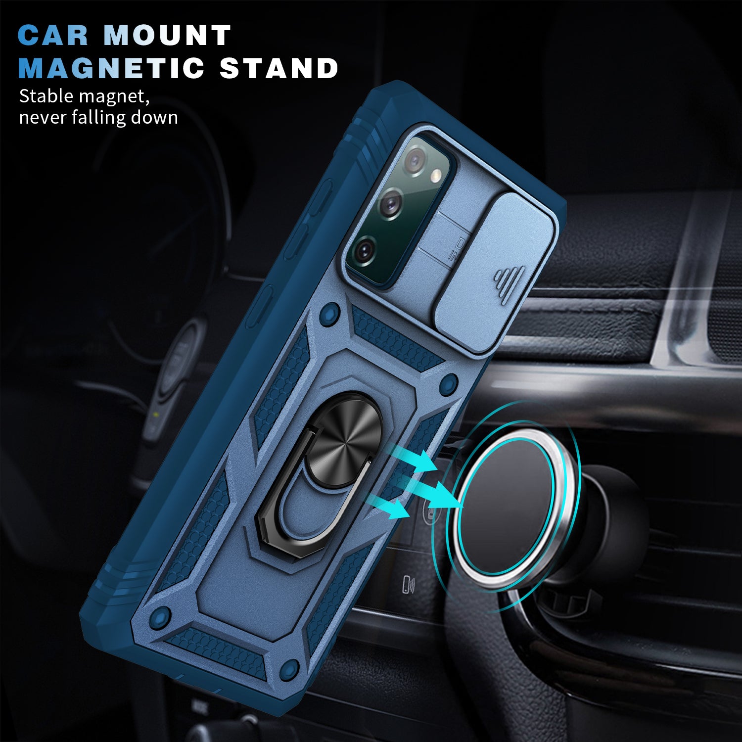 Camera Slider Design 3-in-1 TPU + PC + Metal Phone Cover Case for Samsung Galaxy S20 FE 2022/S20 FE 4G/S20 FE 5G/S20 Lite - Blue