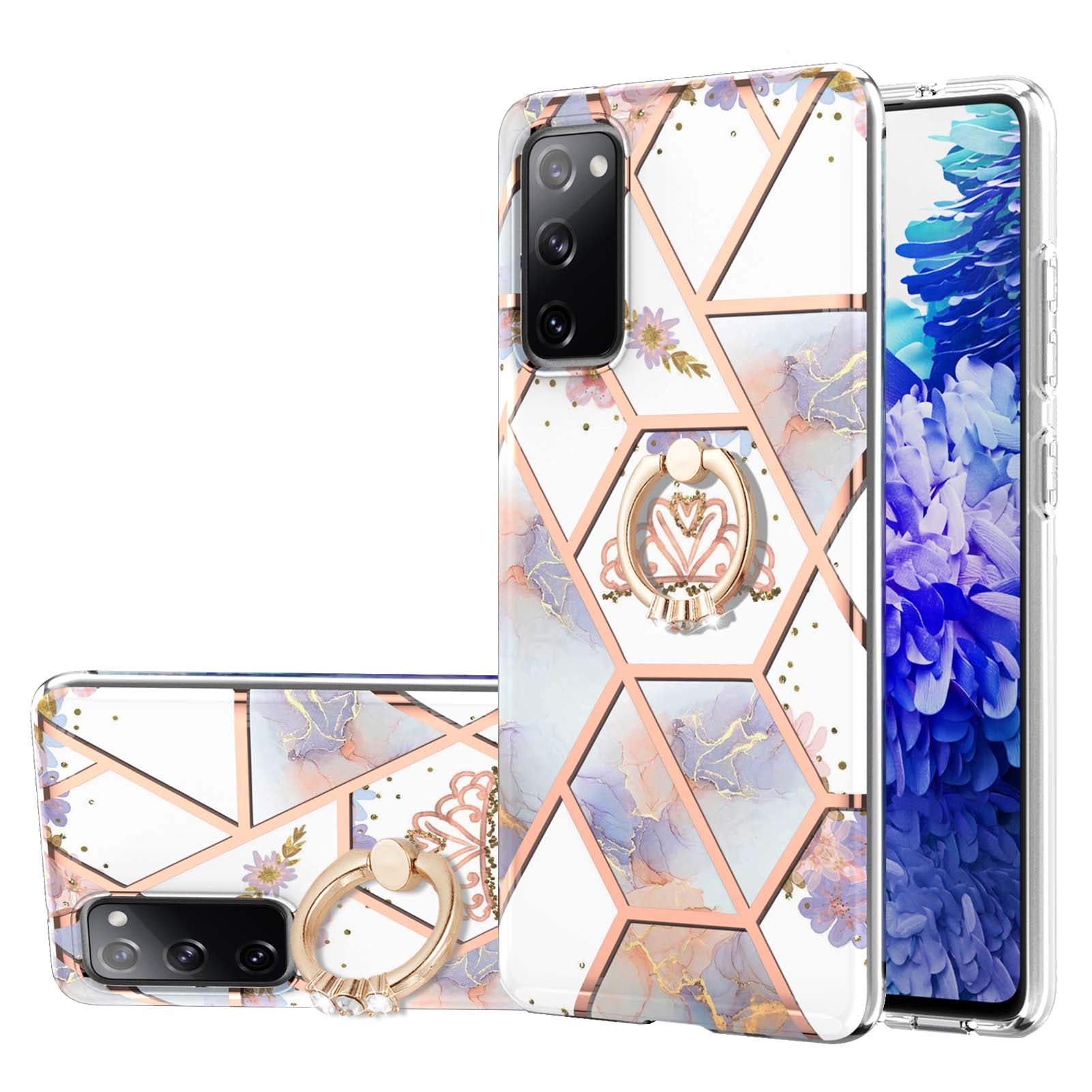 Anti-Drop Durable Shockproof Anti-Yellow IMD Light Marble Pattern TPU Phone Case with Ring Kickstand for Samsung Galaxy S20 FE 2022/S20 FE 4G/S20 FE 5G/S20 Lite - Crown