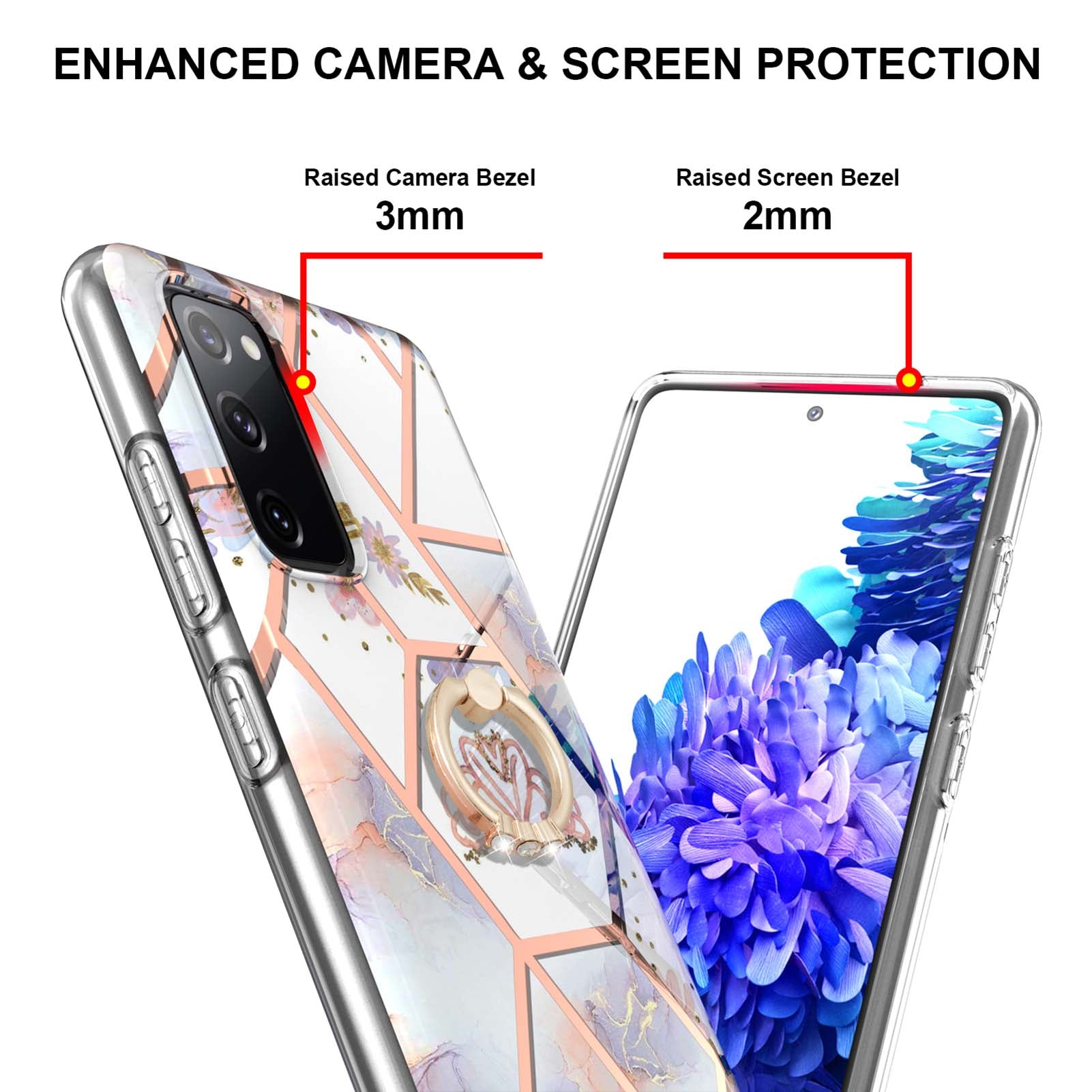 Anti-Drop Durable Shockproof Anti-Yellow IMD Light Marble Pattern TPU Phone Case with Ring Kickstand for Samsung Galaxy S20 FE 2022/S20 FE 4G/S20 FE 5G/S20 Lite - Crown