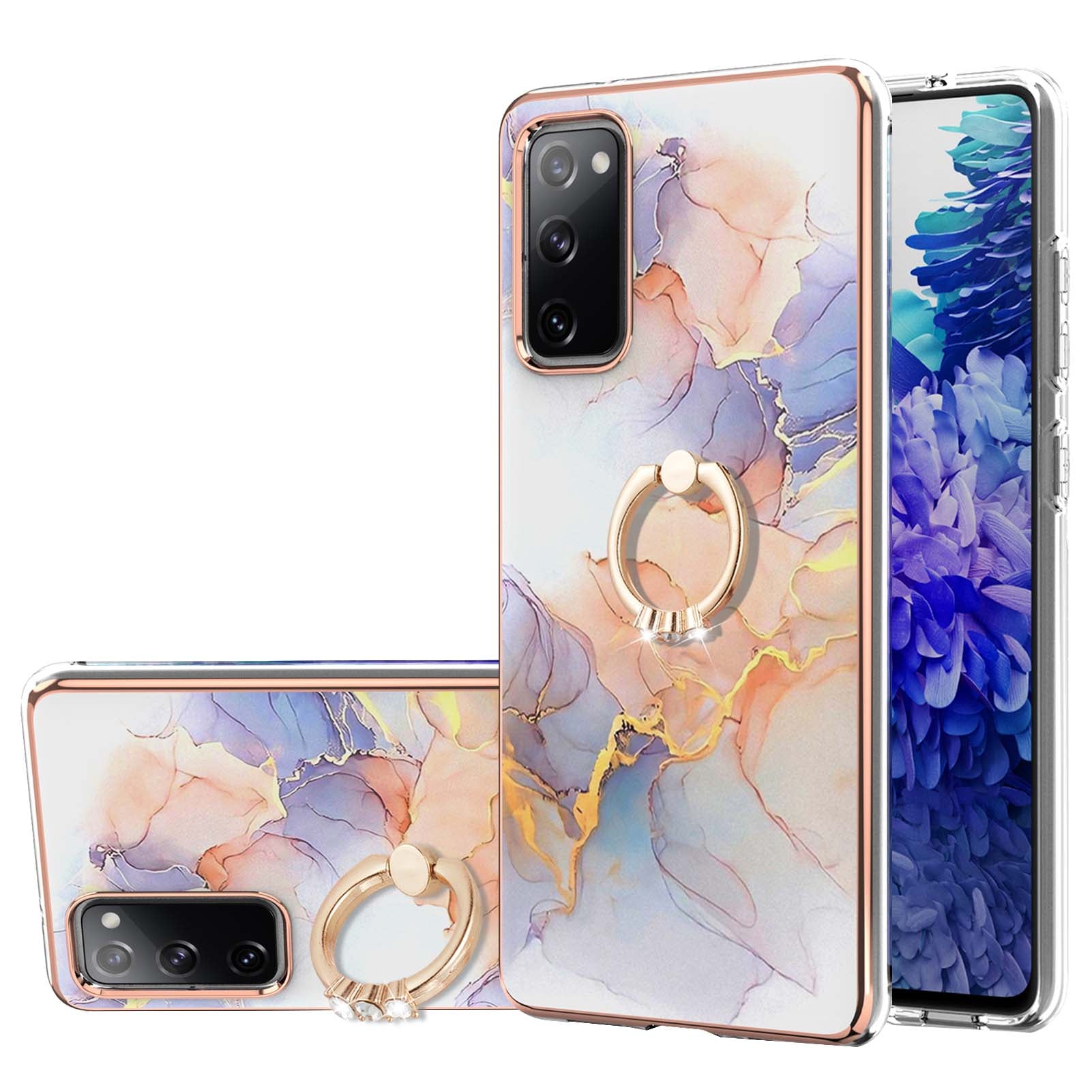 Anti-Drop Durable Shockproof Anti-Yellow IMD Light Marble Pattern TPU Phone Case with Ring Kickstand for Samsung Galaxy S20 FE 2022/S20 FE 4G/S20 FE 5G/S20 Lite - Milky Way Marble White