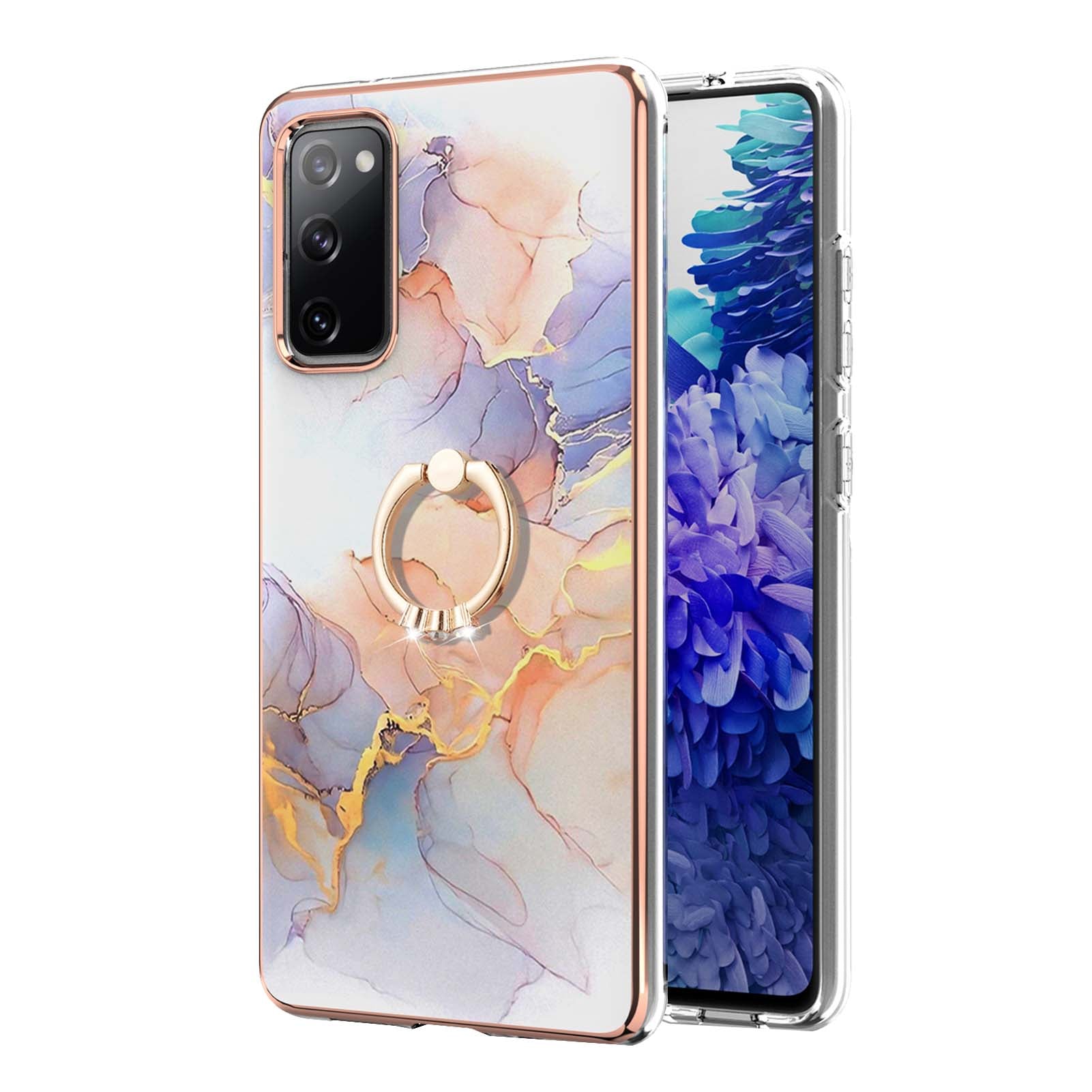 Anti-Drop Durable Shockproof Anti-Yellow IMD Light Marble Pattern TPU Phone Case with Ring Kickstand for Samsung Galaxy S20 FE 2022/S20 FE 4G/S20 FE 5G/S20 Lite - Milky Way Marble White