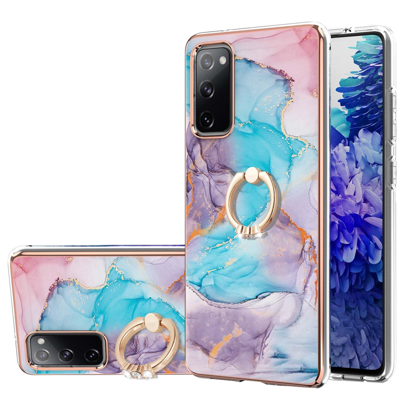 Anti-Drop Durable Shockproof Anti-Yellow IMD Light Marble Pattern TPU Phone Case with Ring Kickstand for Samsung Galaxy S20 FE 2022/S20 FE 4G/S20 FE 5G/S20 Lite - Milky Way Marble Blue