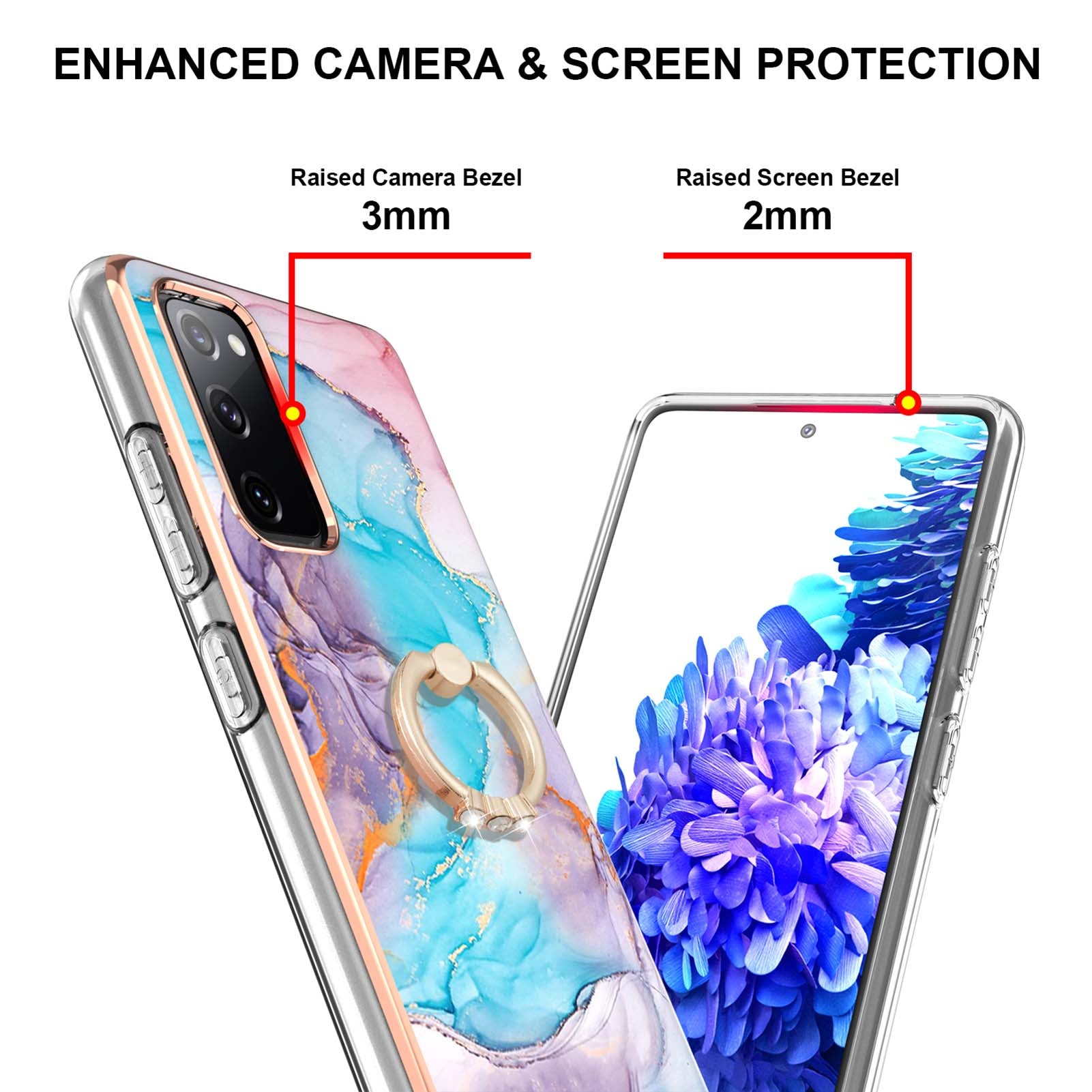 Anti-Drop Durable Shockproof Anti-Yellow IMD Light Marble Pattern TPU Phone Case with Ring Kickstand for Samsung Galaxy S20 FE 2022/S20 FE 4G/S20 FE 5G/S20 Lite - Milky Way Marble Blue