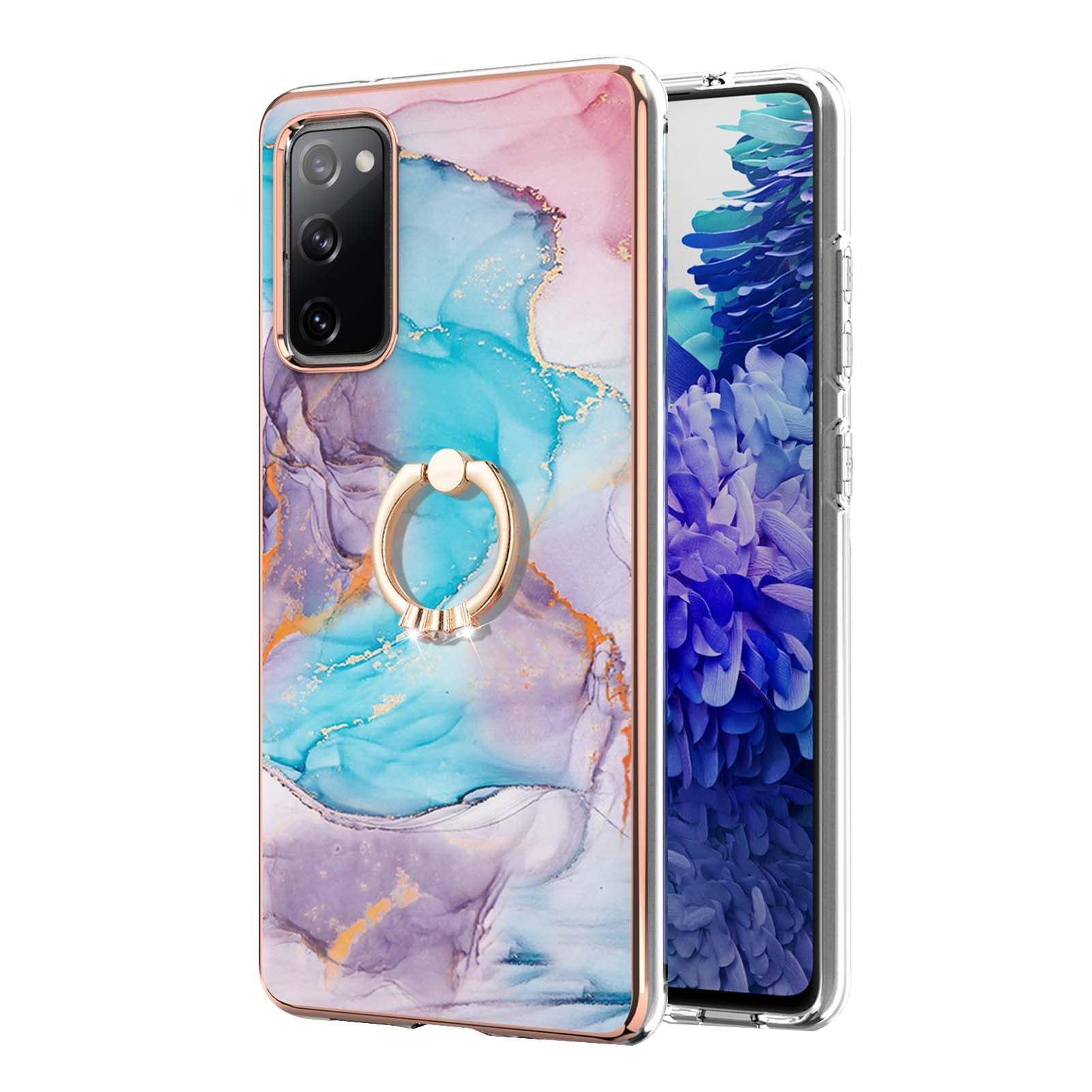 Anti-Drop Durable Shockproof Anti-Yellow IMD Light Marble Pattern TPU Phone Case with Ring Kickstand for Samsung Galaxy S20 FE 2022/S20 FE 4G/S20 FE 5G/S20 Lite - Milky Way Marble Blue