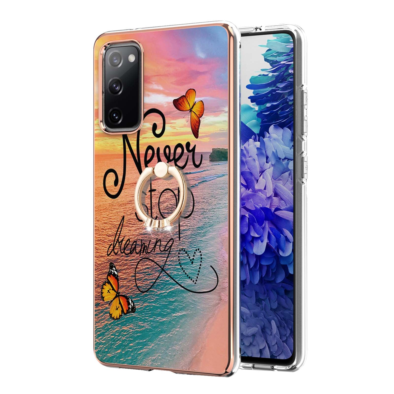 Anti-Drop Durable Shockproof Anti-Yellow IMD Light Marble Pattern TPU Phone Case with Ring Kickstand for Samsung Galaxy S20 FE 2022/S20 FE 4G/S20 FE 5G/S20 Lite - Never Stop Dreaming