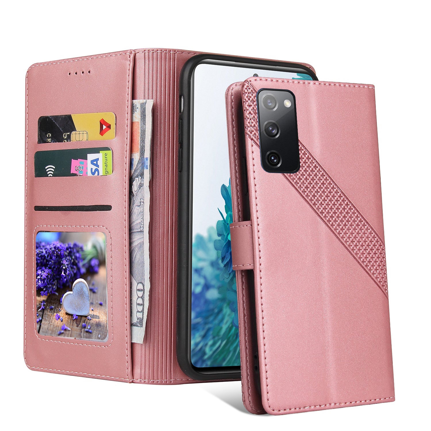 GQ.UTROBE 009 Series Multi-function Card Slot Phone Cover Leather Wallet Phone Case with Stand for Samsung Galaxy S20 FE 2022/S20 FE 4G/S20 FE 5G/S20 Lite - Rose Gold