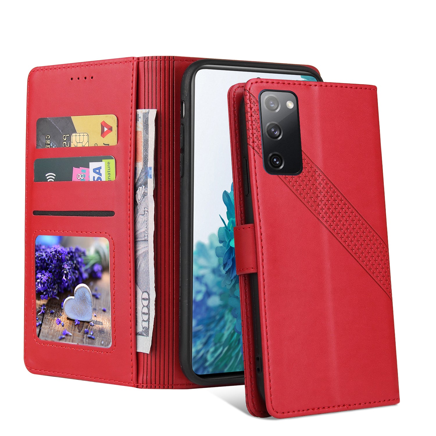 GQ.UTROBE 009 Series Multi-function Card Slot Phone Cover Leather Wallet Phone Case with Stand for Samsung Galaxy S20 FE 2022/S20 FE 4G/S20 FE 5G/S20 Lite - Red