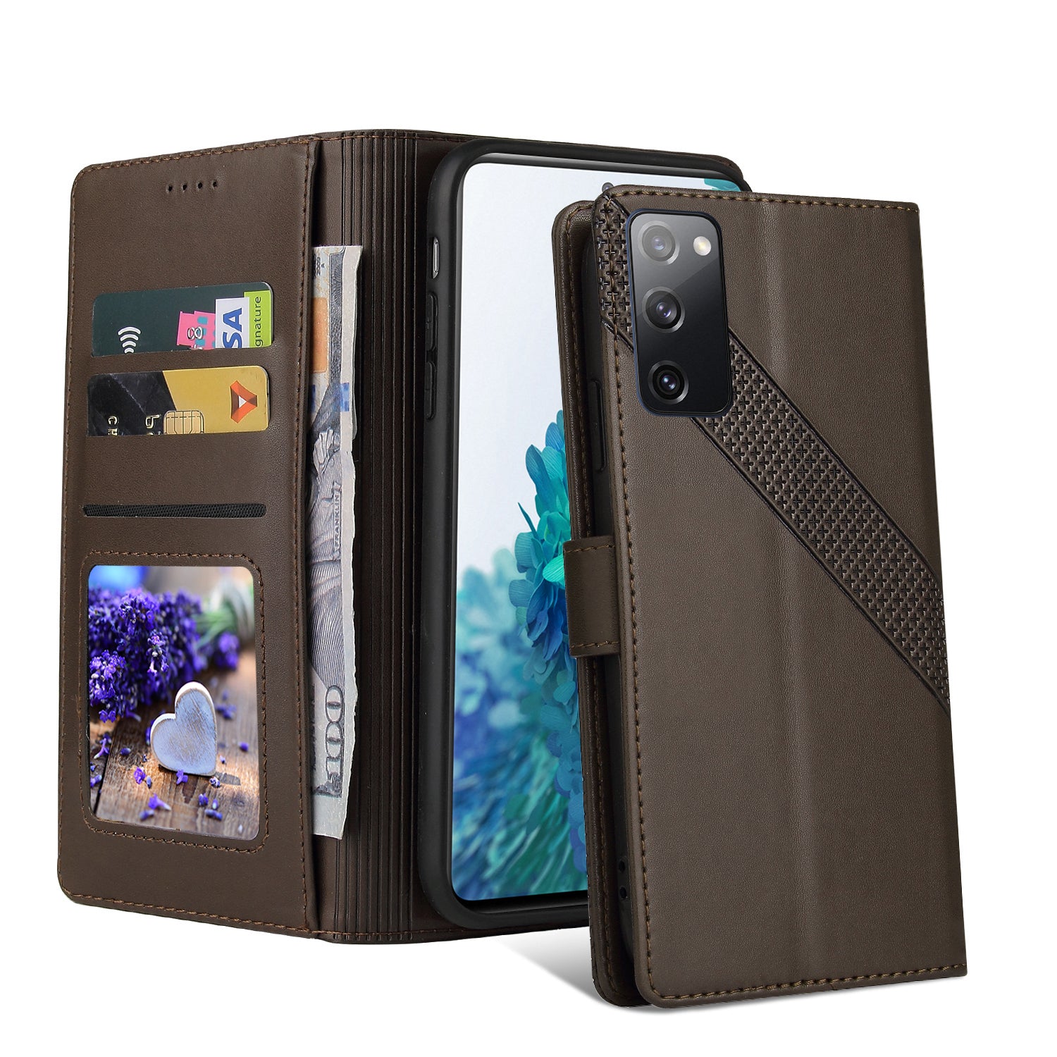 GQ.UTROBE 009 Series Multi-function Card Slot Phone Cover Leather Wallet Phone Case with Stand for Samsung Galaxy S20 FE 2022/S20 FE 4G/S20 FE 5G/S20 Lite - Brown