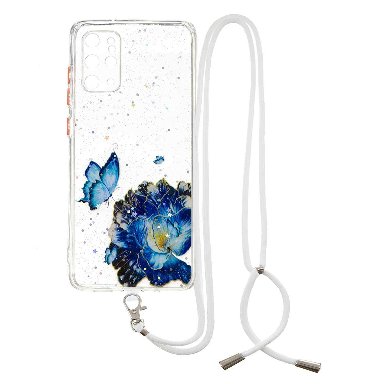 Pattern Printing PC + TPU Hybrid Case with Carrying Strap Clear Phone Shell for Samsung Galaxy S20 Plus 4G/5G - Butterfly