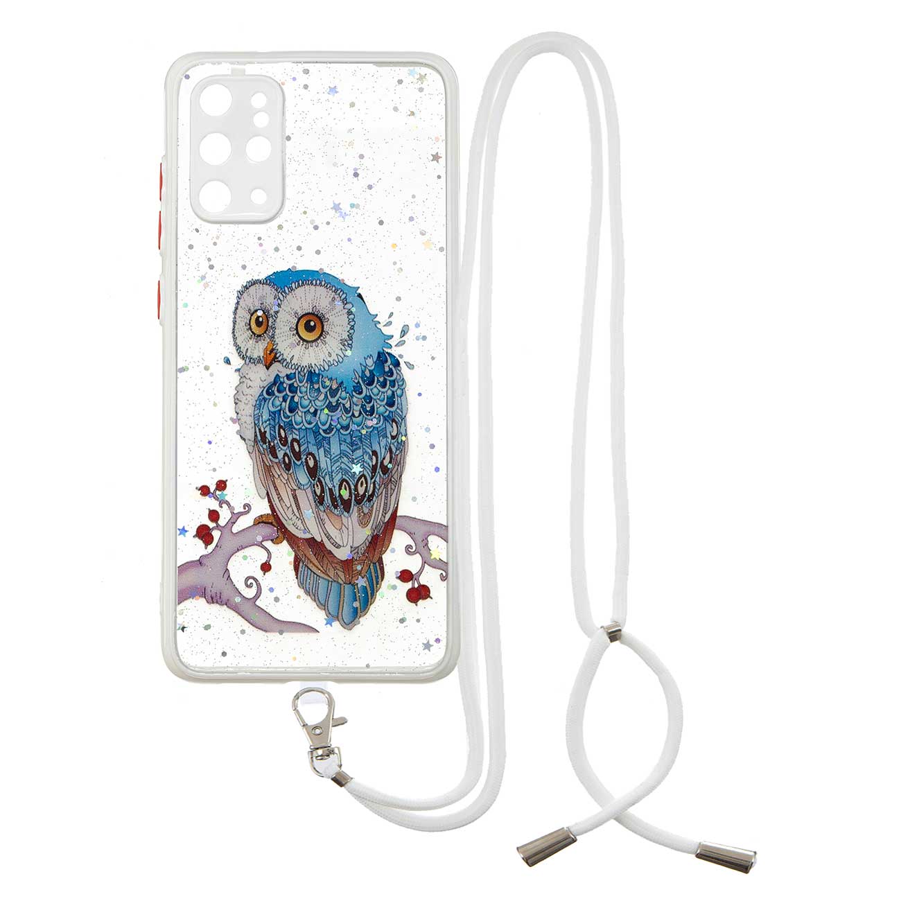 Pattern Printing PC + TPU Hybrid Case with Carrying Strap Clear Phone Shell for Samsung Galaxy S20 Plus 4G/5G - Owl