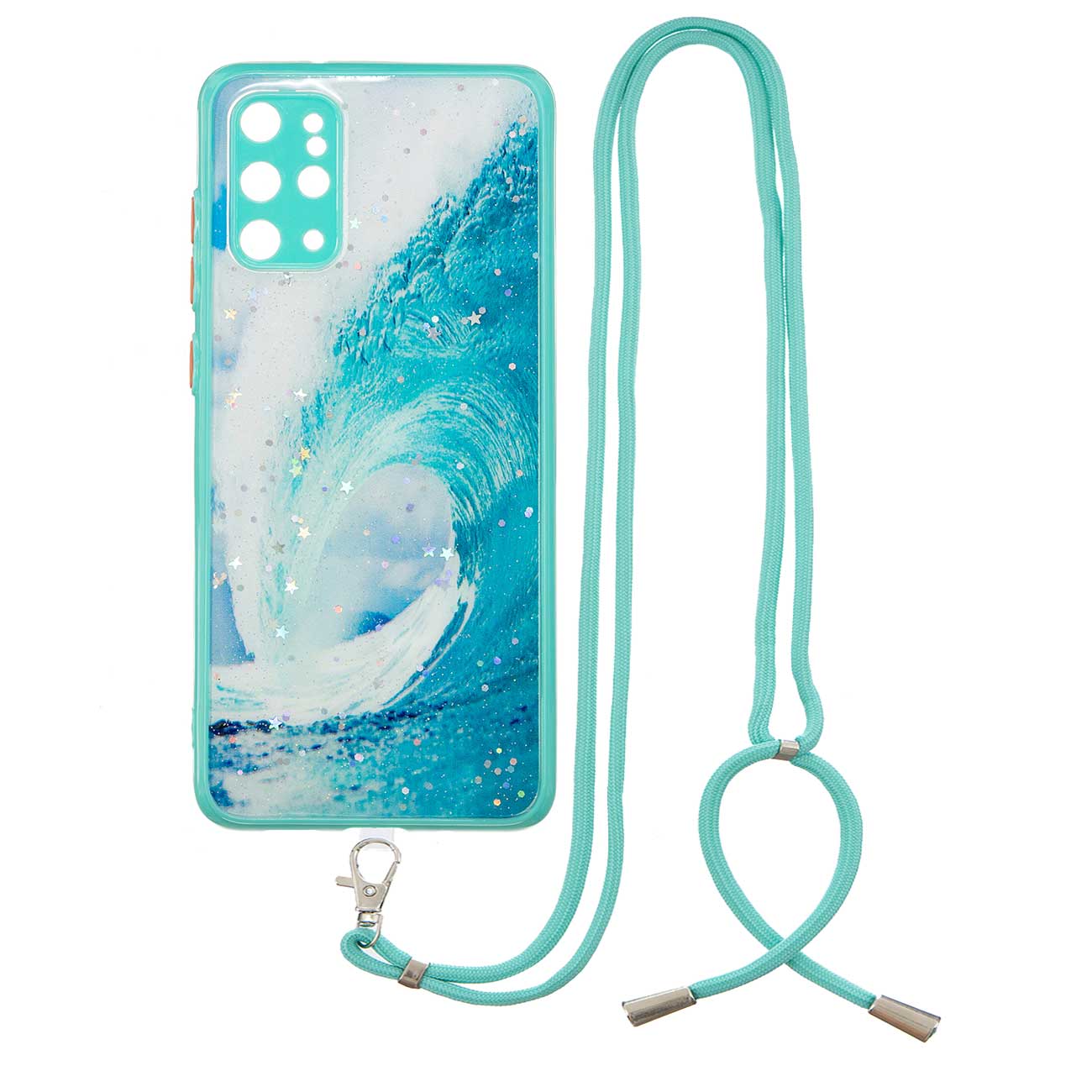 Pattern Printing PC + TPU Hybrid Case with Carrying Strap Clear Phone Shell for Samsung Galaxy S20 Plus 4G/5G - Wave