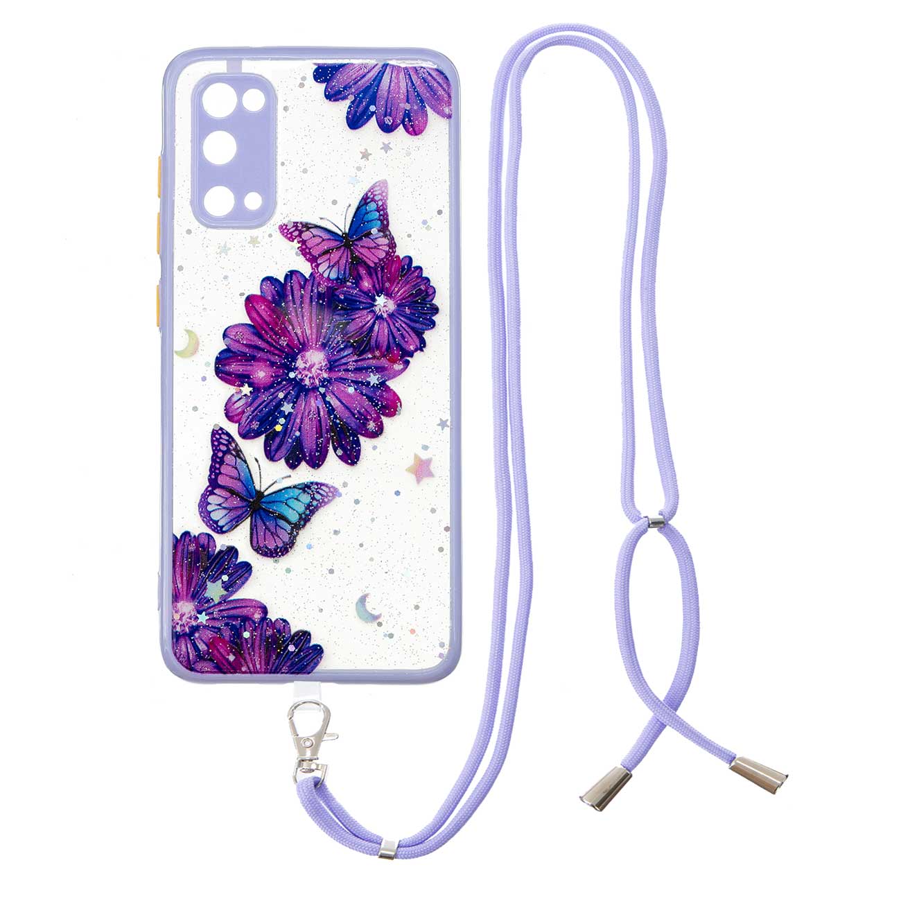 Anti-drop Pattern Printing PC + TPU Hybrid Case Clear Back Protective Cover for Samsung Galaxy S20 4G/S20 5G - Purple Flower Butterfly