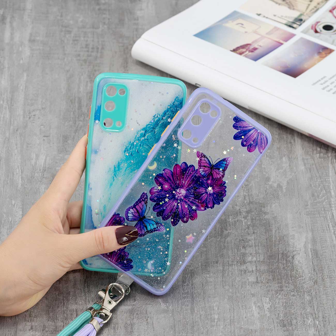 Anti-drop Pattern Printing PC + TPU Hybrid Case Clear Back Protective Cover for Samsung Galaxy S20 4G/S20 5G - Purple Flower Butterfly