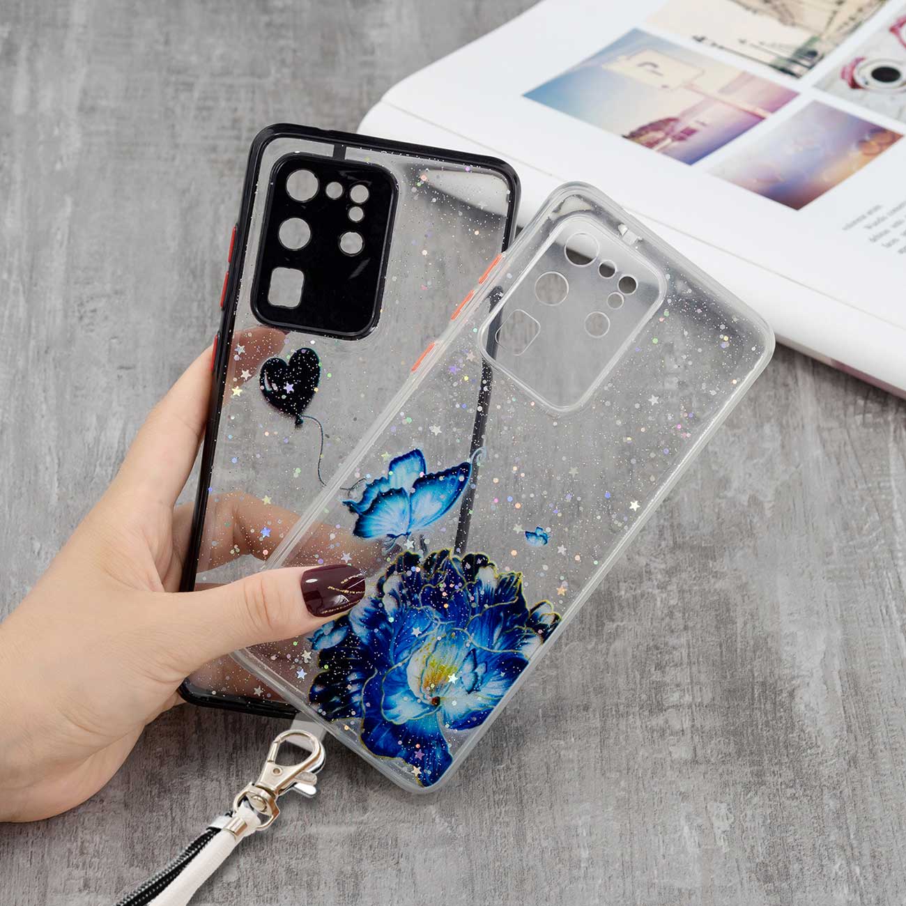 Pattern Printing Precise Cutouts PC + TPU Hybrid Case Clear Mobile Phone Cover for Samsung Galaxy S20 Ultra - Heart