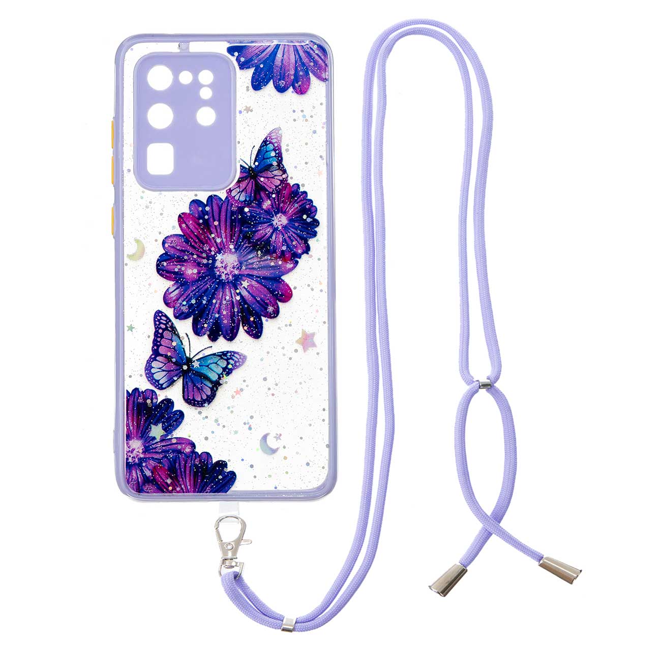 Pattern Printing Precise Cutouts PC + TPU Hybrid Case Clear Mobile Phone Cover for Samsung Galaxy S20 Ultra - Purple Flower Butterfly