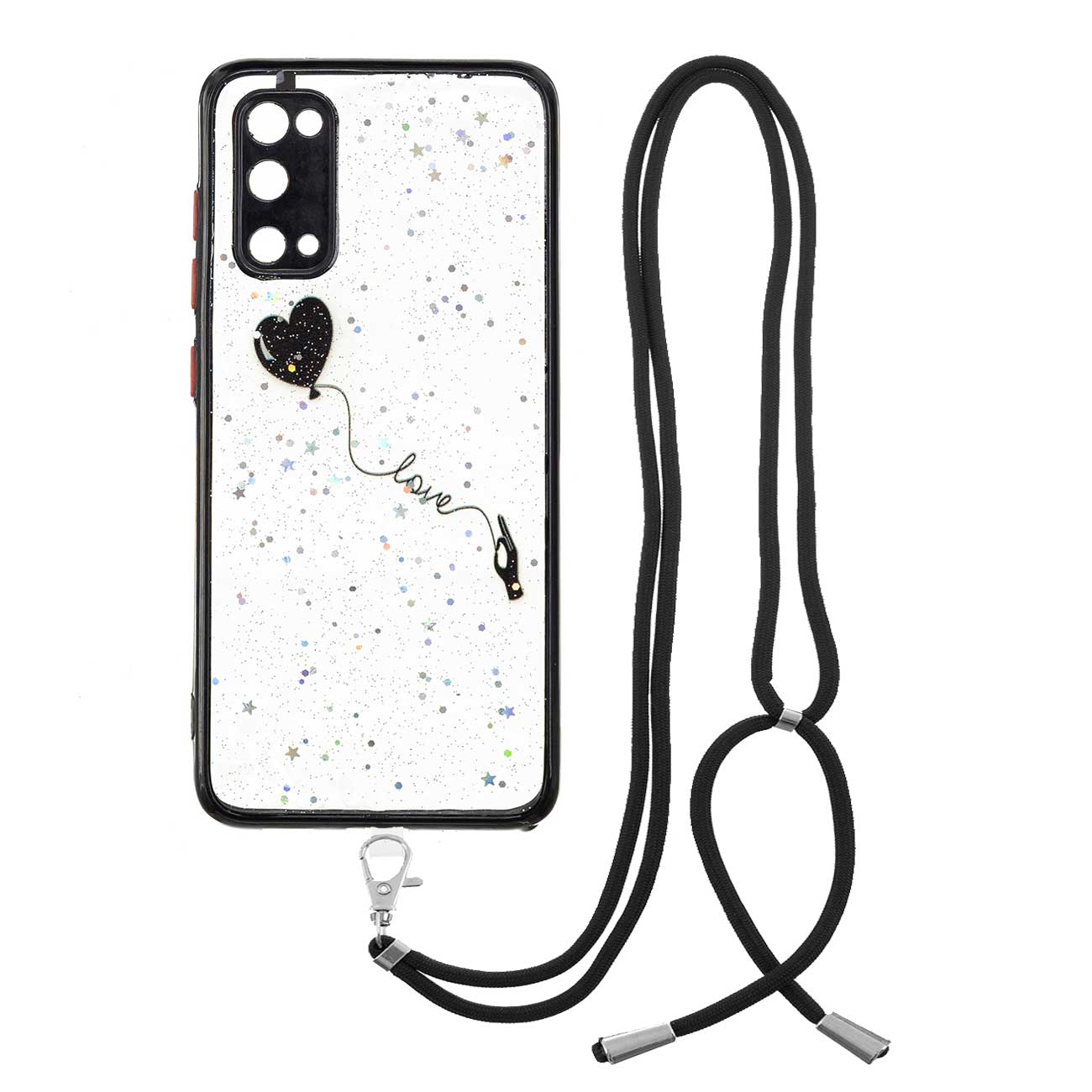 Pattern Printing Anti-scratch Clear Phone Cover Shockproof Phone Case with Lanyard for Samsung Galaxy S20 Lite/S20 FE/S20 FE 5G/S20 FE 2022 - Heart