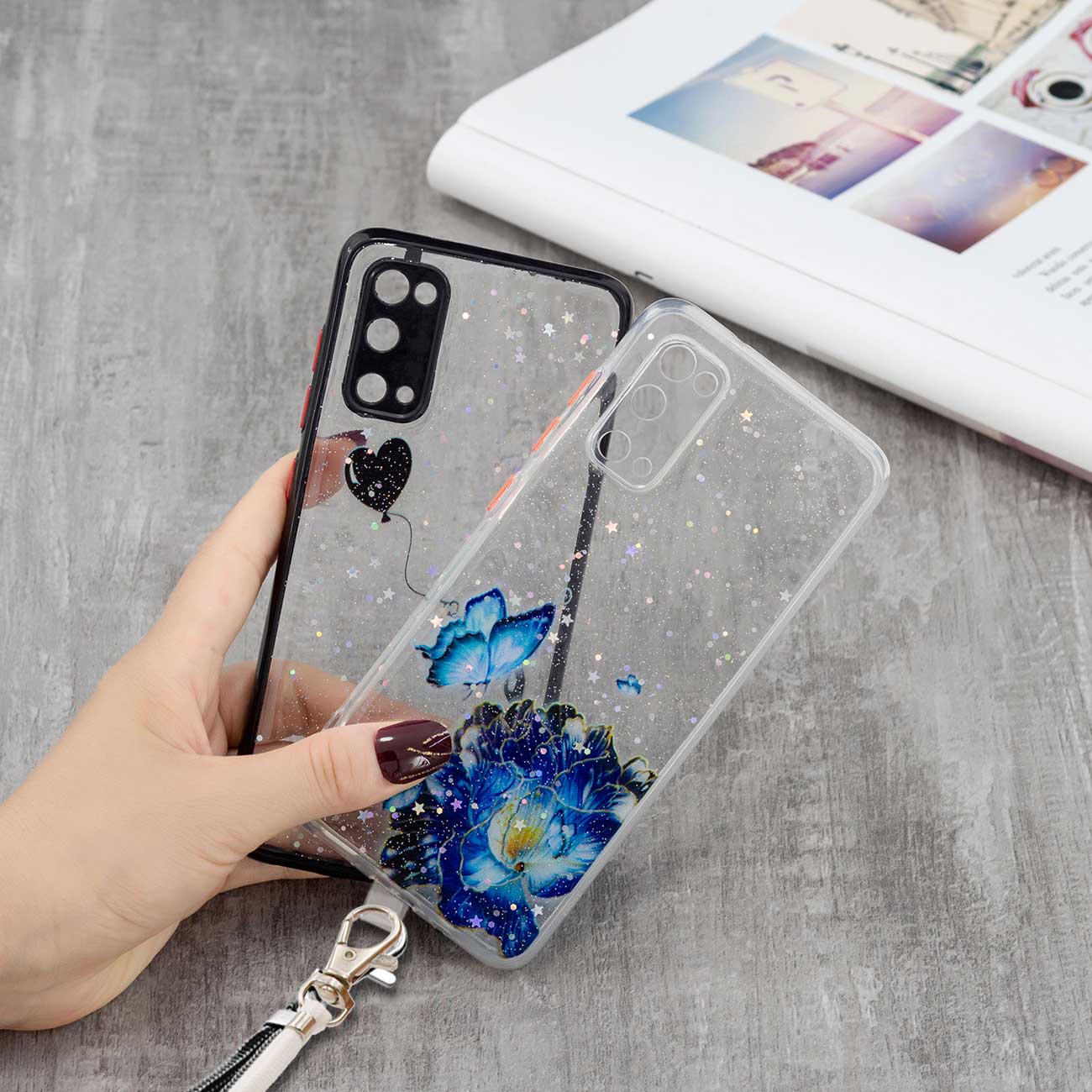 Pattern Printing Anti-scratch Clear Phone Cover Shockproof Phone Case with Lanyard for Samsung Galaxy S20 Lite/S20 FE/S20 FE 5G/S20 FE 2022 - Heart