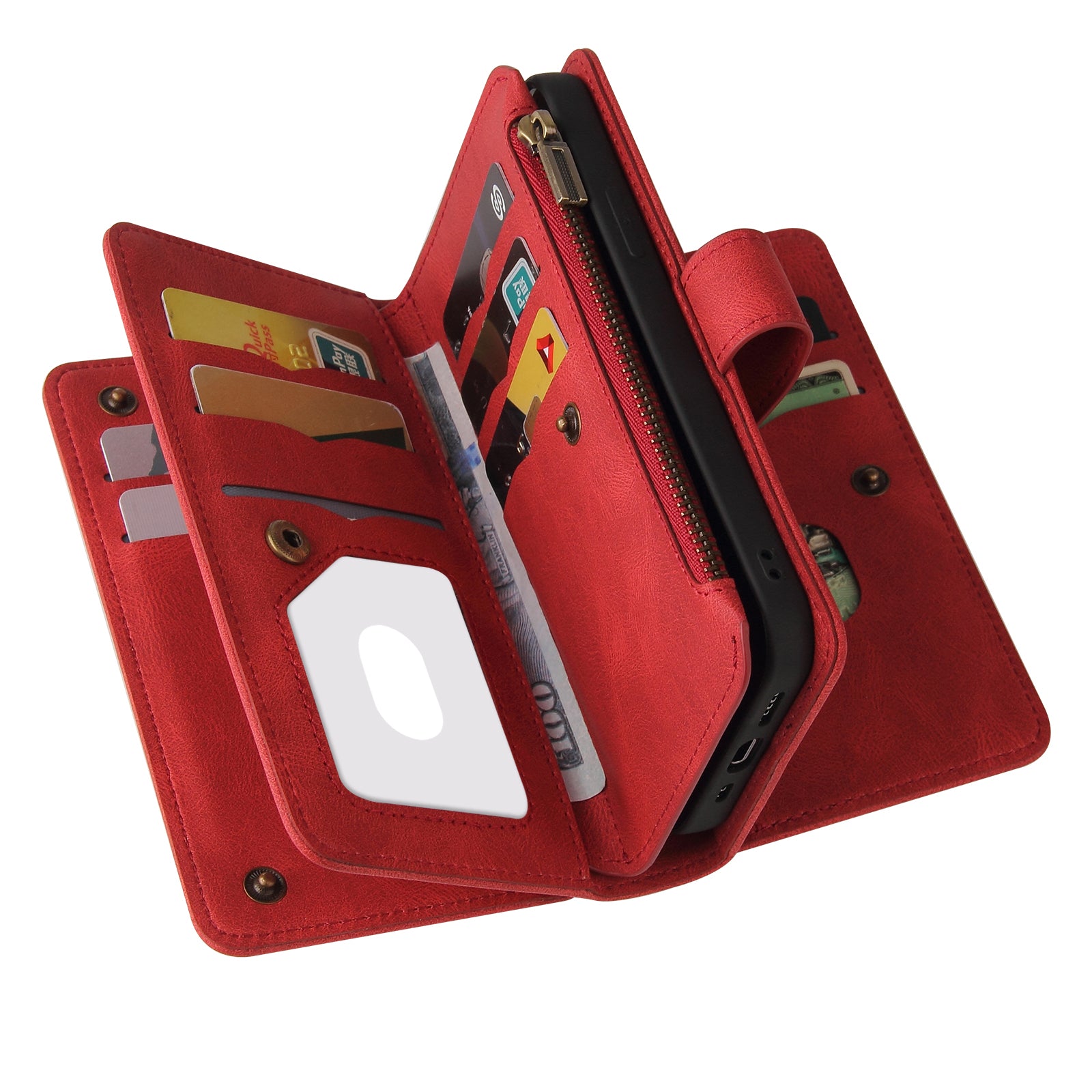 For Samsung Galaxy S20 FE 2022/S20 FE 4G/S20 FE 5G/S20 Lite KT Multi-functional Series-2 All-Round Protections Multiple Card Slots Folio Flip Phone Case with Zipper Pocket and Stand - Red