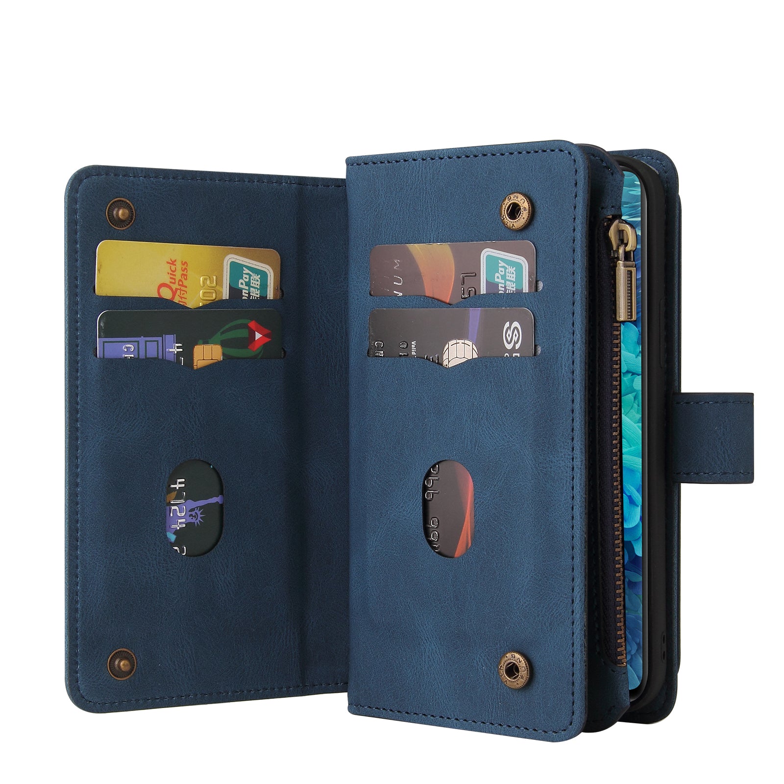 For Samsung Galaxy S20 FE 2022/S20 FE 4G/S20 FE 5G/S20 Lite KT Multi-functional Series-2 All-Round Protections Multiple Card Slots Folio Flip Phone Case with Zipper Pocket and Stand - Blue