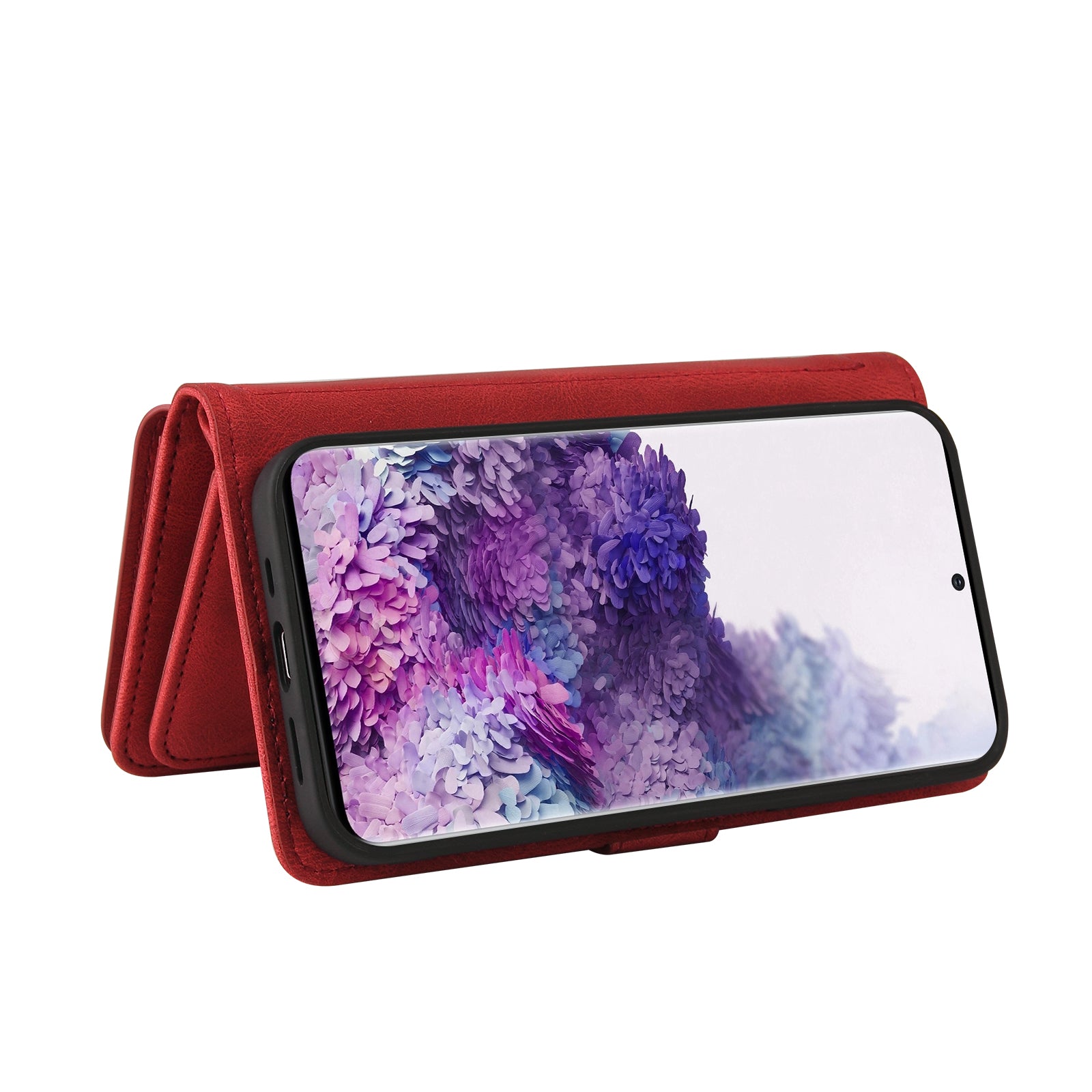 For Samsung Galaxy S20 4G/S20 5G KT Multi-functional Series-2 Multiple Card Slots Scratch-proof TPU Inner Shell Phone Case with Zipper Pocket and Stand - Red