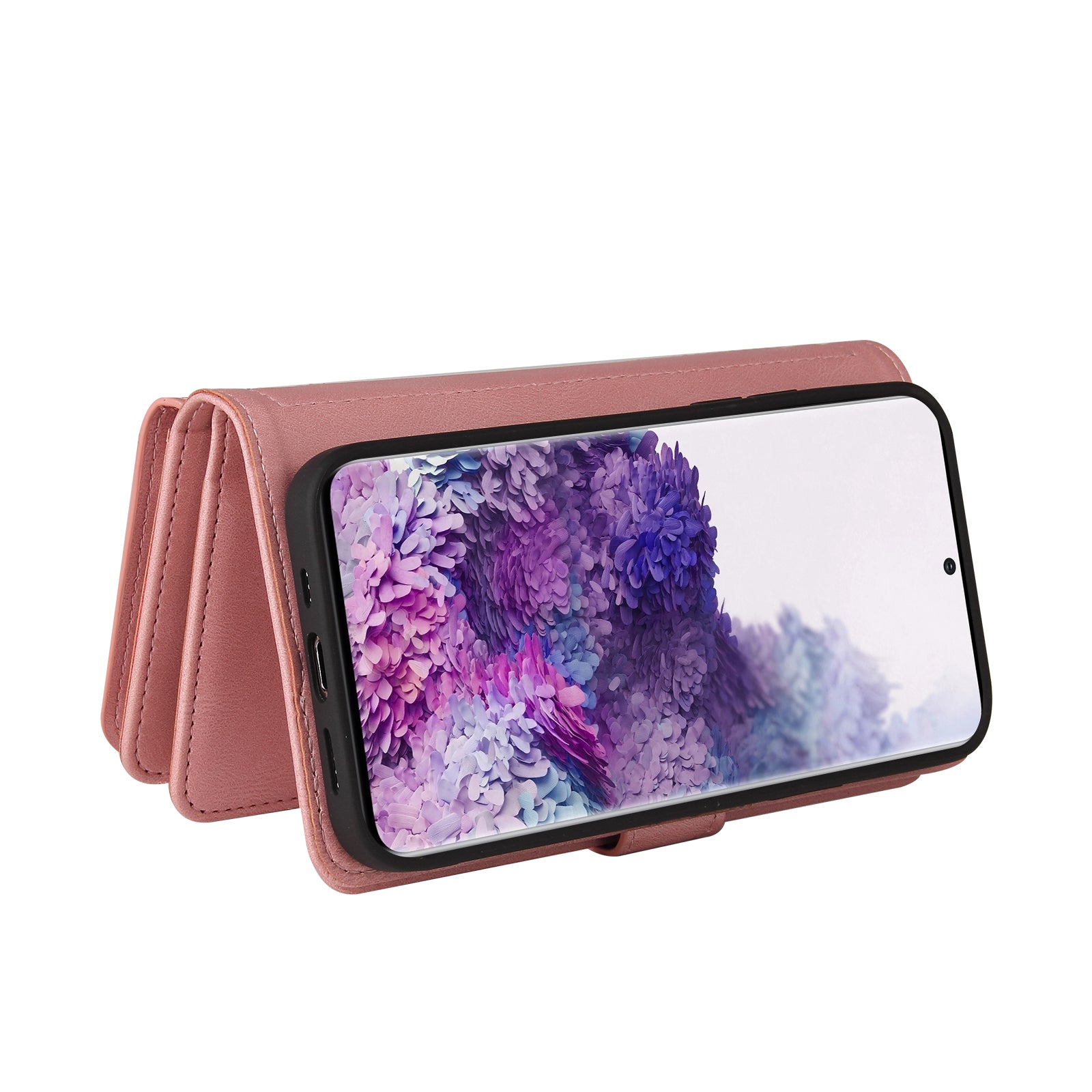 For Samsung Galaxy S20 4G/S20 5G KT Multi-functional Series-2 Multiple Card Slots Scratch-proof TPU Inner Shell Phone Case with Zipper Pocket and Stand - Pink