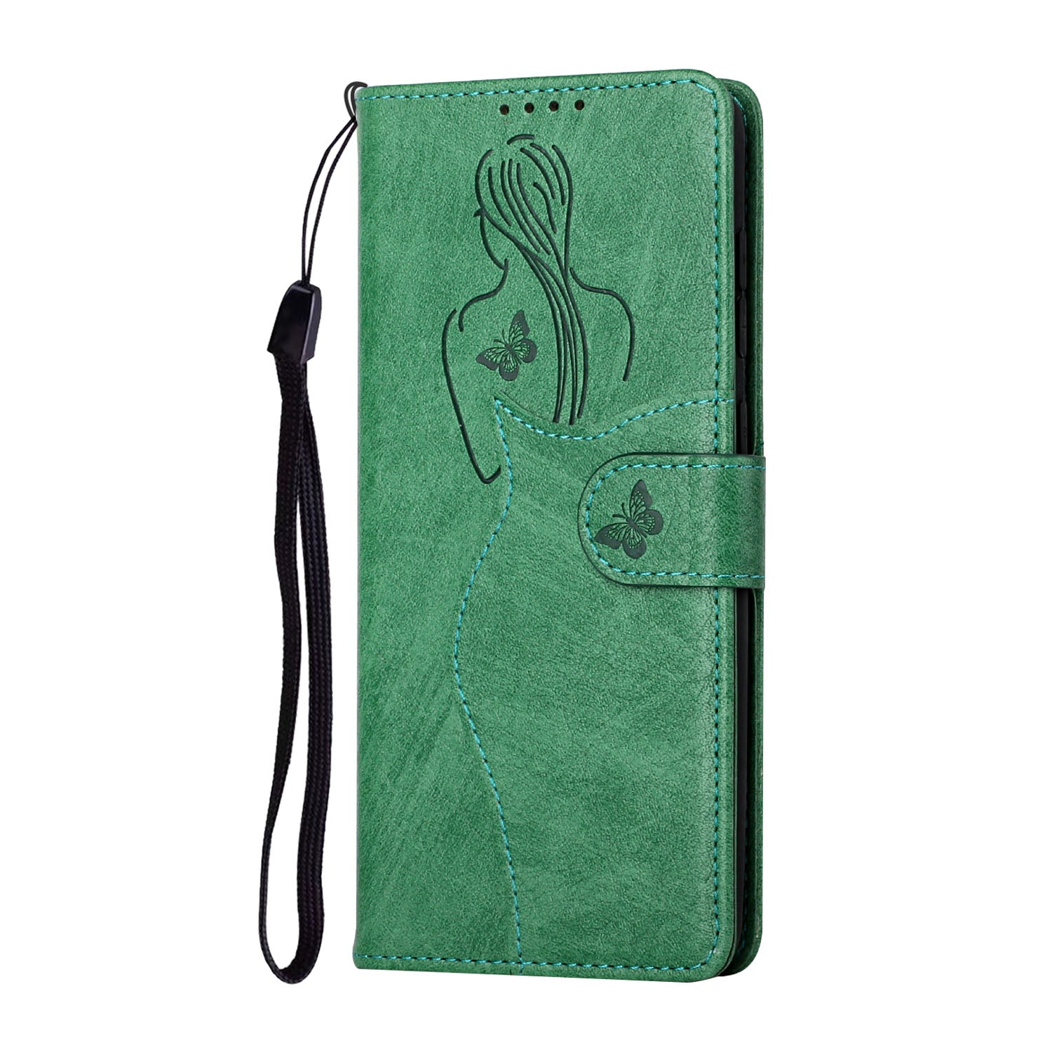 Imprinting Girl Pattern Stand Wallet Design PU Leather Protective Phone Case Shell for Samsung Galaxy S20 Ultra - Green