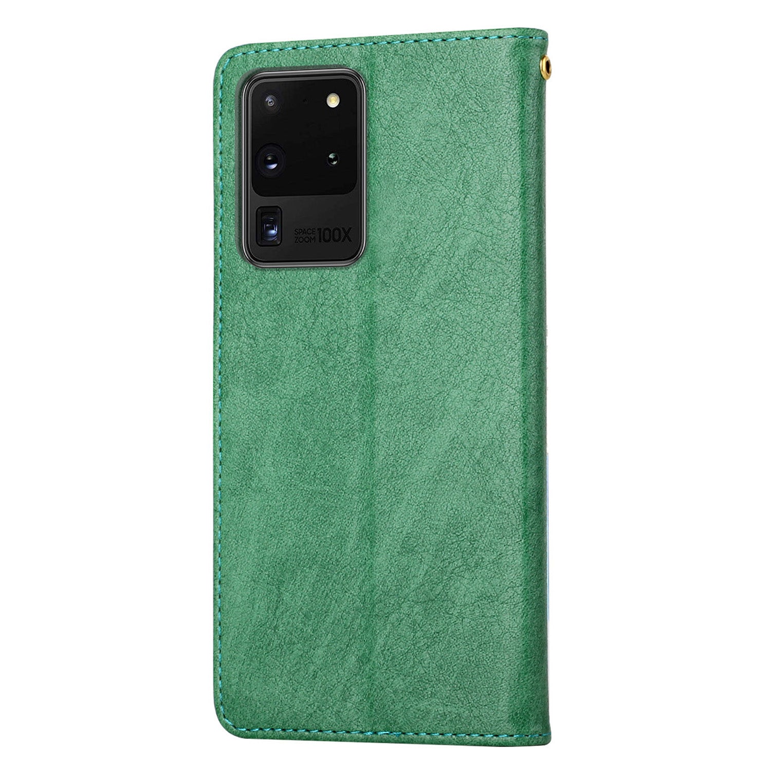 Imprinting Girl Pattern Stand Wallet Design PU Leather Protective Phone Case Shell for Samsung Galaxy S20 Ultra - Green