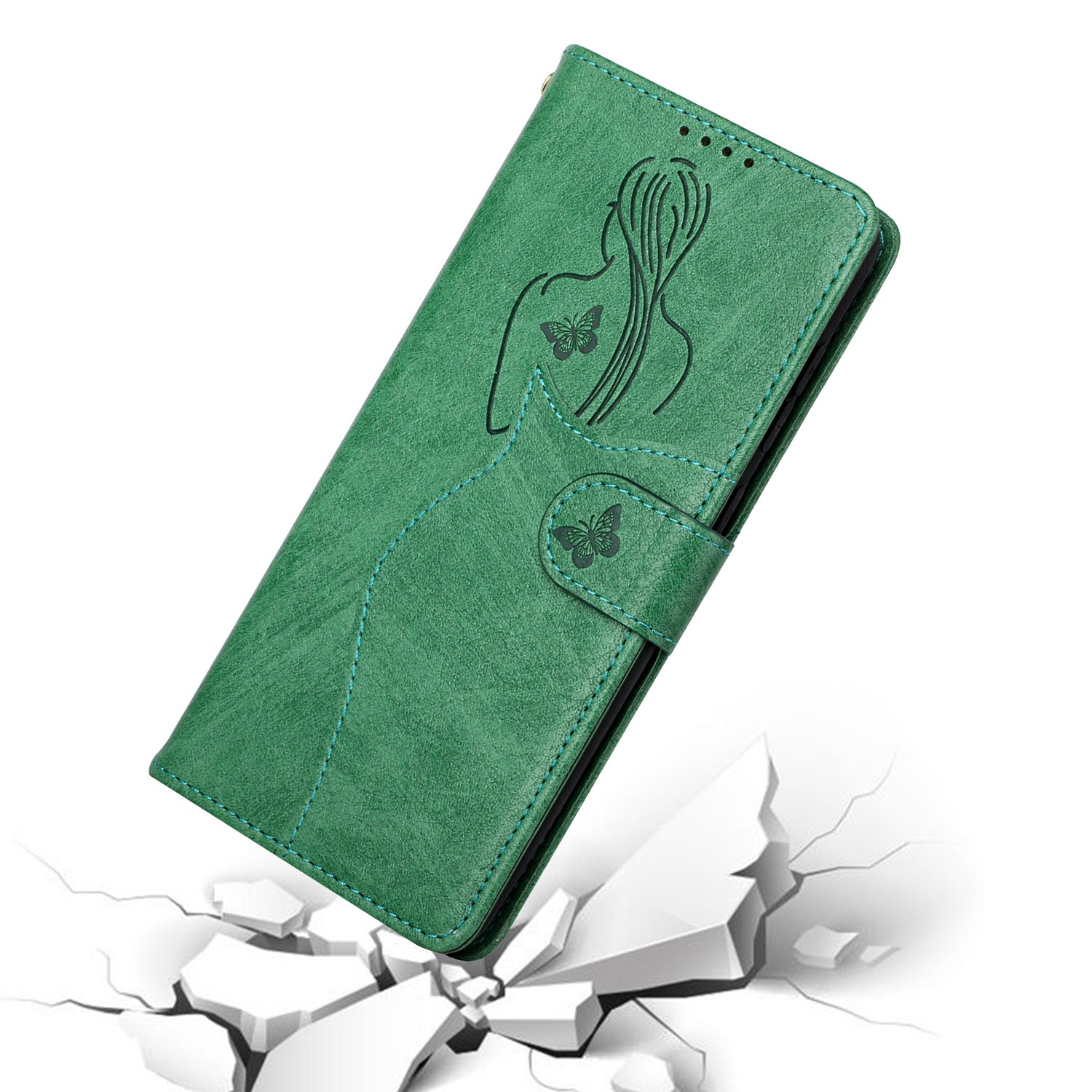 Imprinting Girl Pattern Stand Wallet Design PU Leather Protective Phone Case Shell for Samsung Galaxy S20 Ultra - Green