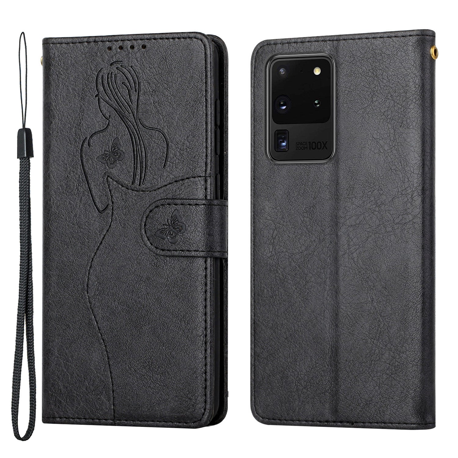 Imprinting Girl Pattern Stand Wallet Design PU Leather Protective Phone Case Shell for Samsung Galaxy S20 Ultra - Black