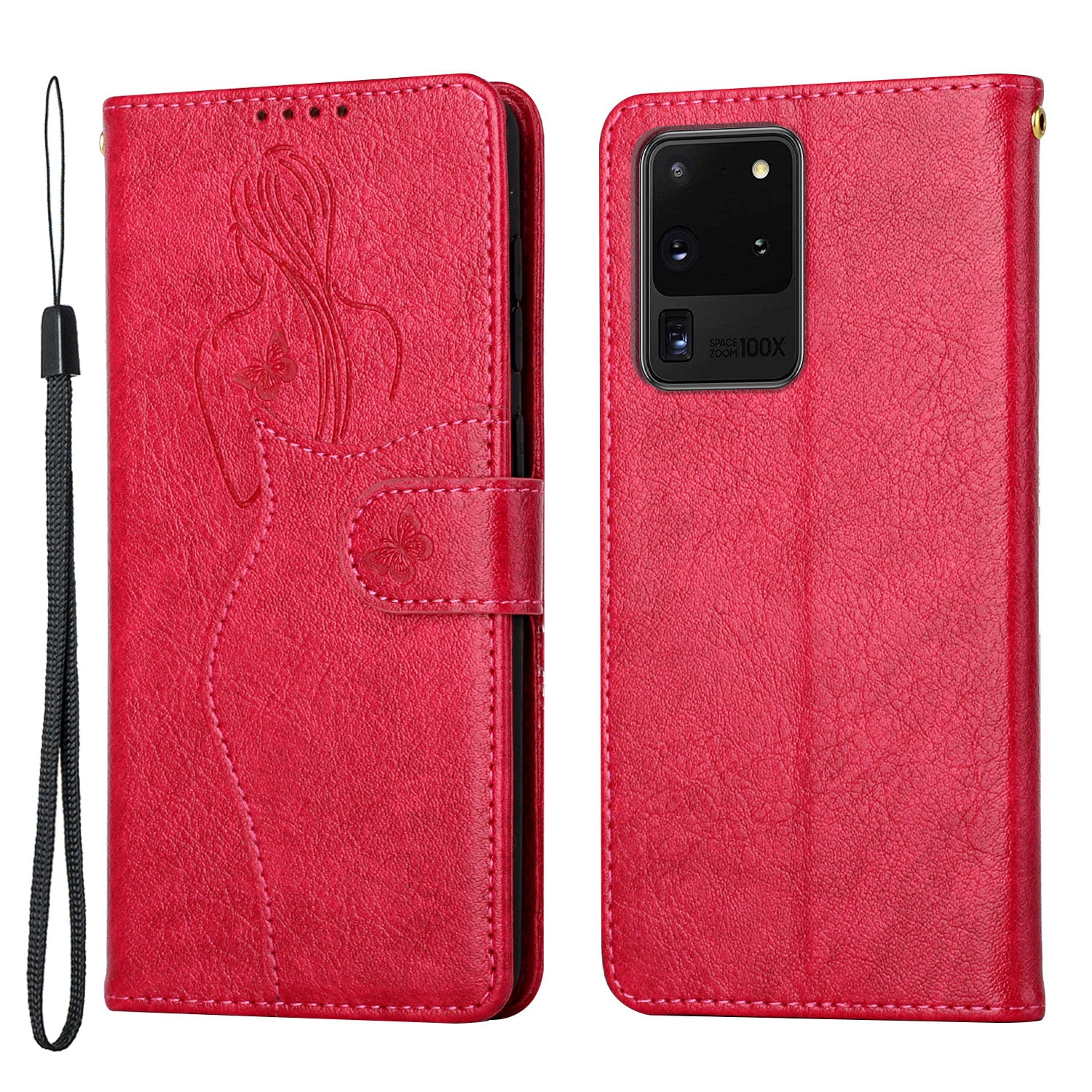 Imprinting Girl Pattern Stand Wallet Design PU Leather Protective Phone Case Shell for Samsung Galaxy S20 Ultra - Red