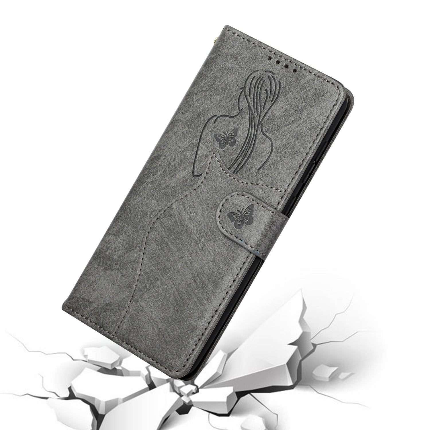 Imprinting Girl Pattern Folio Flip Leather Phone Wallet Case Cover with Stand for Samsung Galaxy S20 4G/S20 5G - Grey