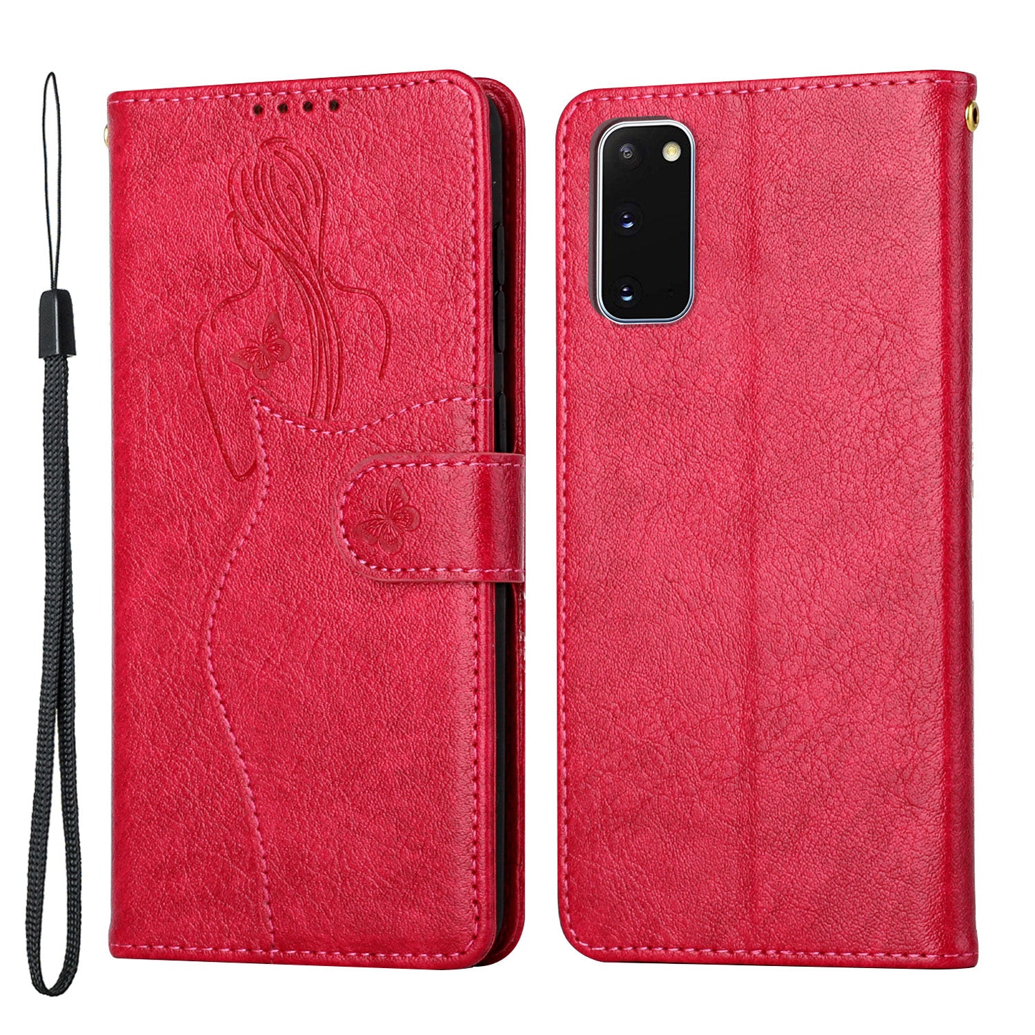 Imprinting Girl Pattern Folio Flip Leather Phone Wallet Case Cover with Stand for Samsung Galaxy S20 4G/S20 5G - Red