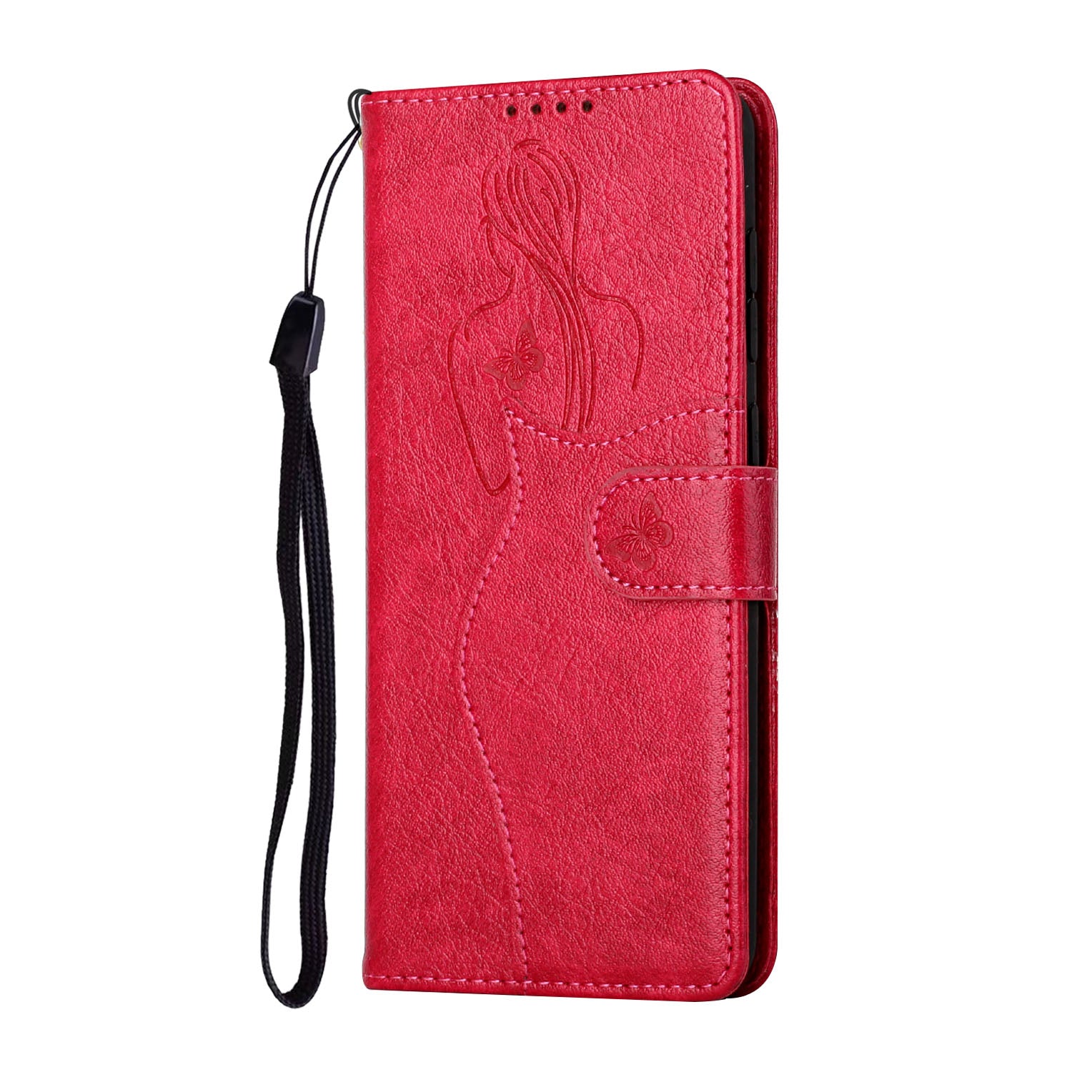 Imprinting Girl Pattern Folio Flip Leather Phone Wallet Case Cover with Stand for Samsung Galaxy S20 4G/S20 5G - Red