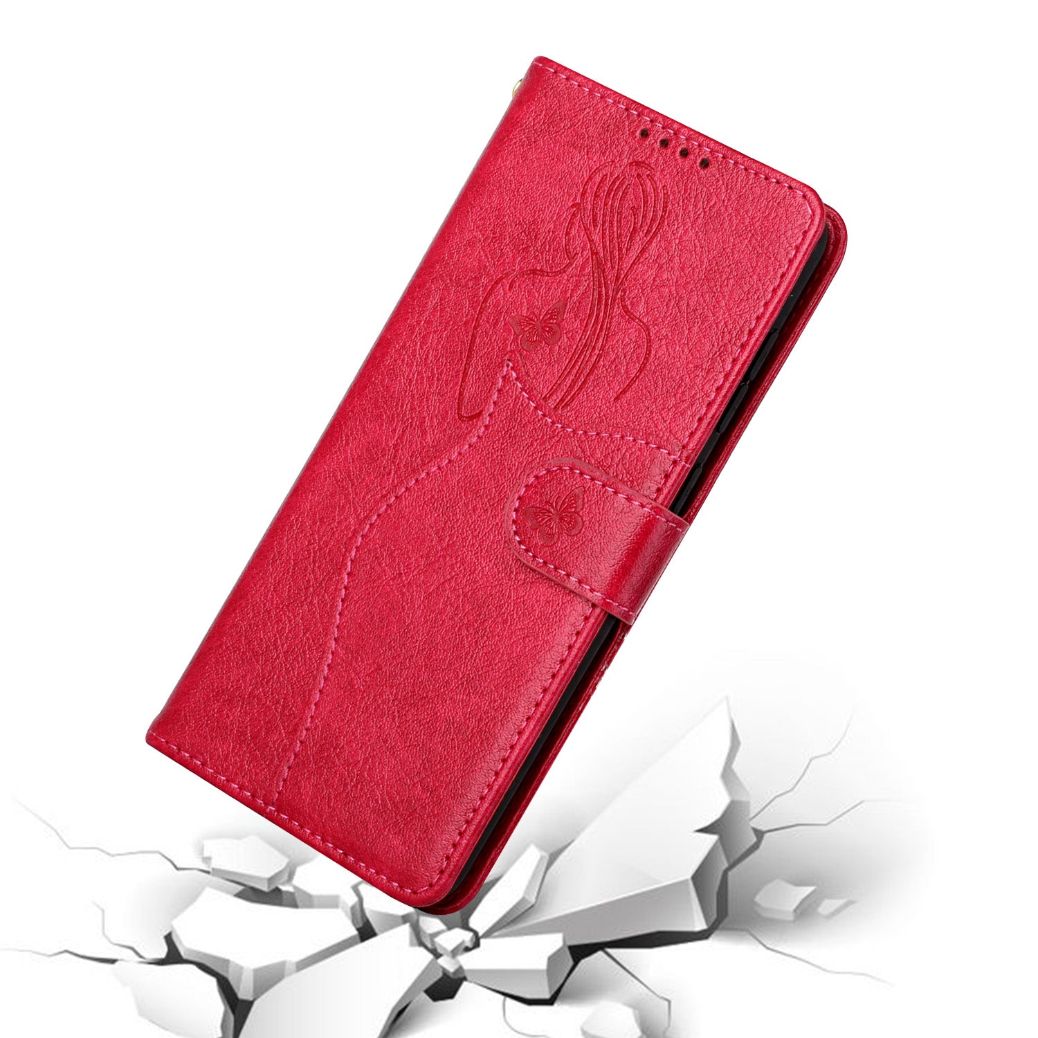 Imprinting Girl Pattern Folio Flip Leather Phone Wallet Case Cover with Stand for Samsung Galaxy S20 4G/S20 5G - Red