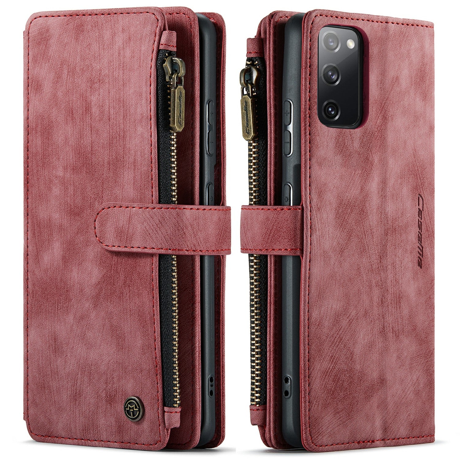 CASEME C30 Series Anti-Scratch Full Body Protective Cover with Multiple Card Slots and Zipper Pocket for Samsung Galaxy S20 FE 2022/S20 FE 4G/S20 FE 5G/S20 Lite - Red