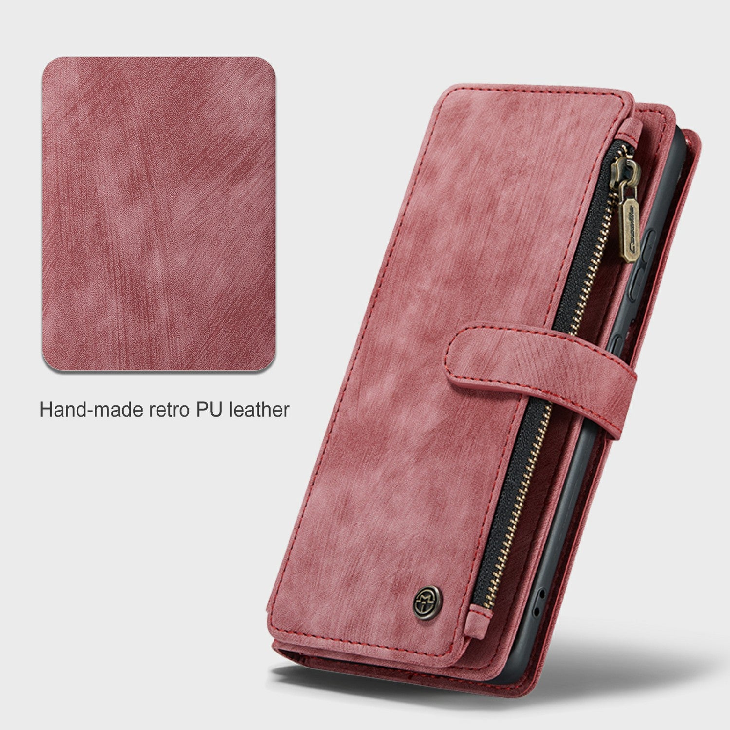 CASEME C30 Series Zipper Pocket Shockproof Built-in 10 Card Slots TPU PU Leather Wallet Phone Protective Case Phone Cover for Samsung Galaxy S20 Plus - Red