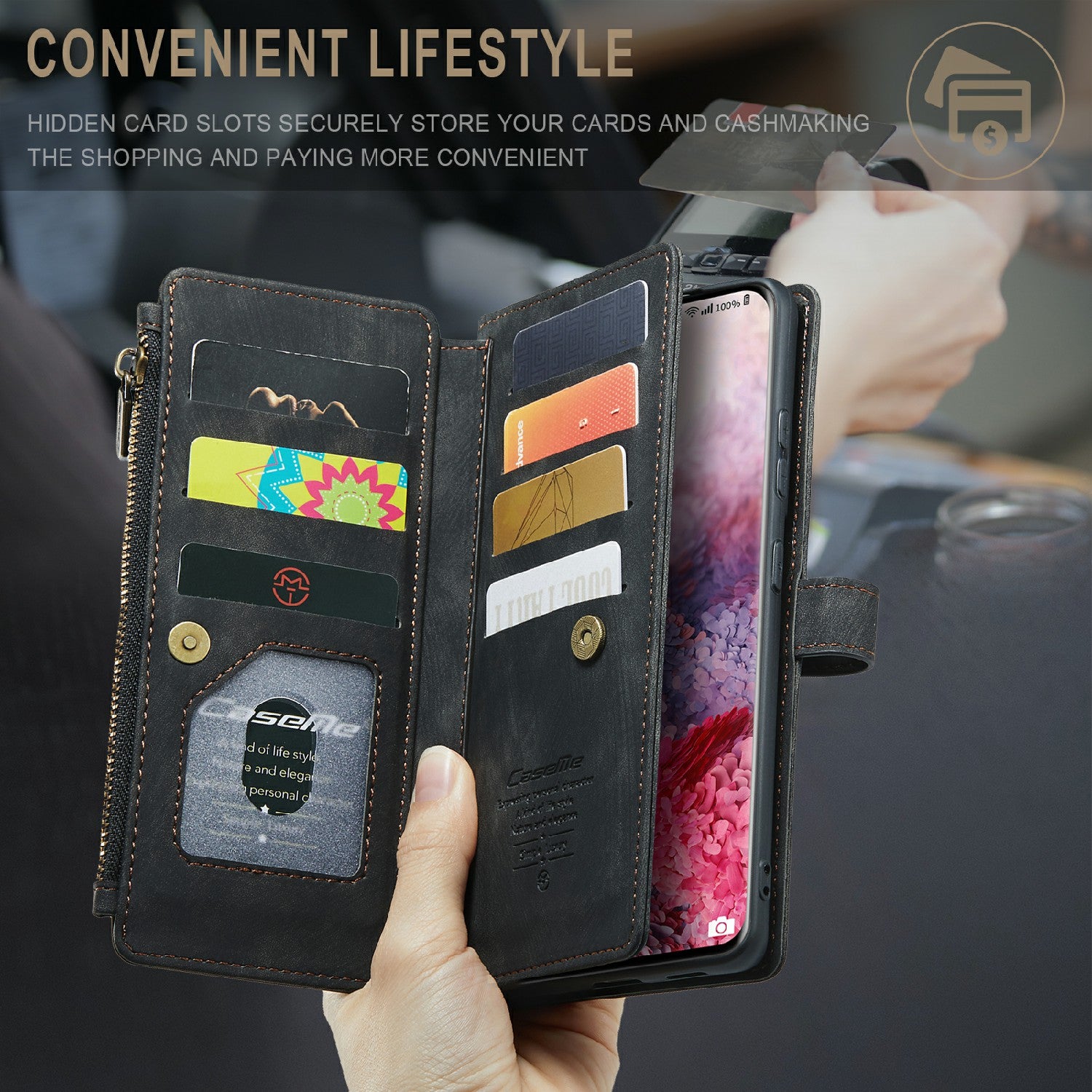 CASEME C30 Series Premium PU Leather Wallet Case with Stand and Card Holder for Samsung Galaxy S20 4G/S20 5G - Black