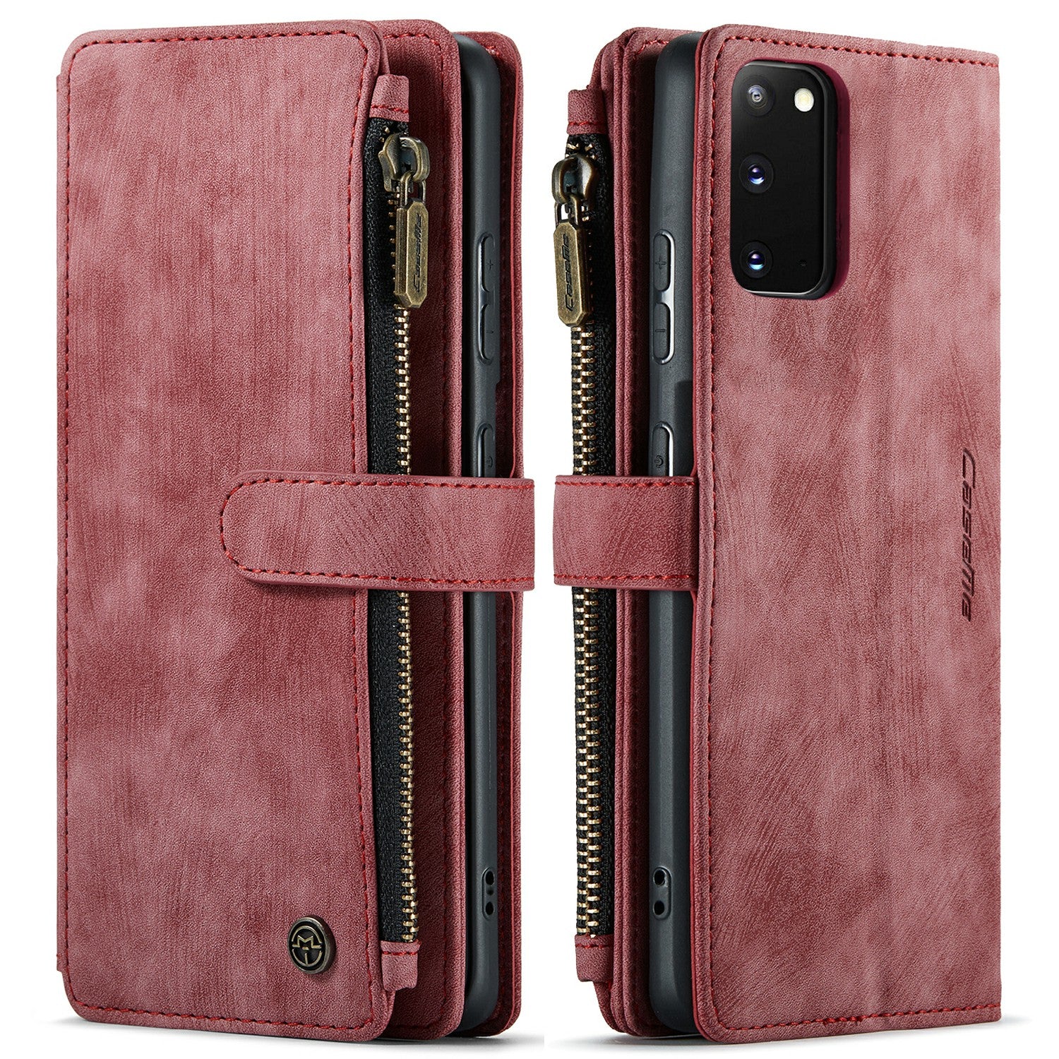 CASEME C30 Series Premium PU Leather Wallet Case with Stand and Card Holder for Samsung Galaxy S20 4G/S20 5G - Red