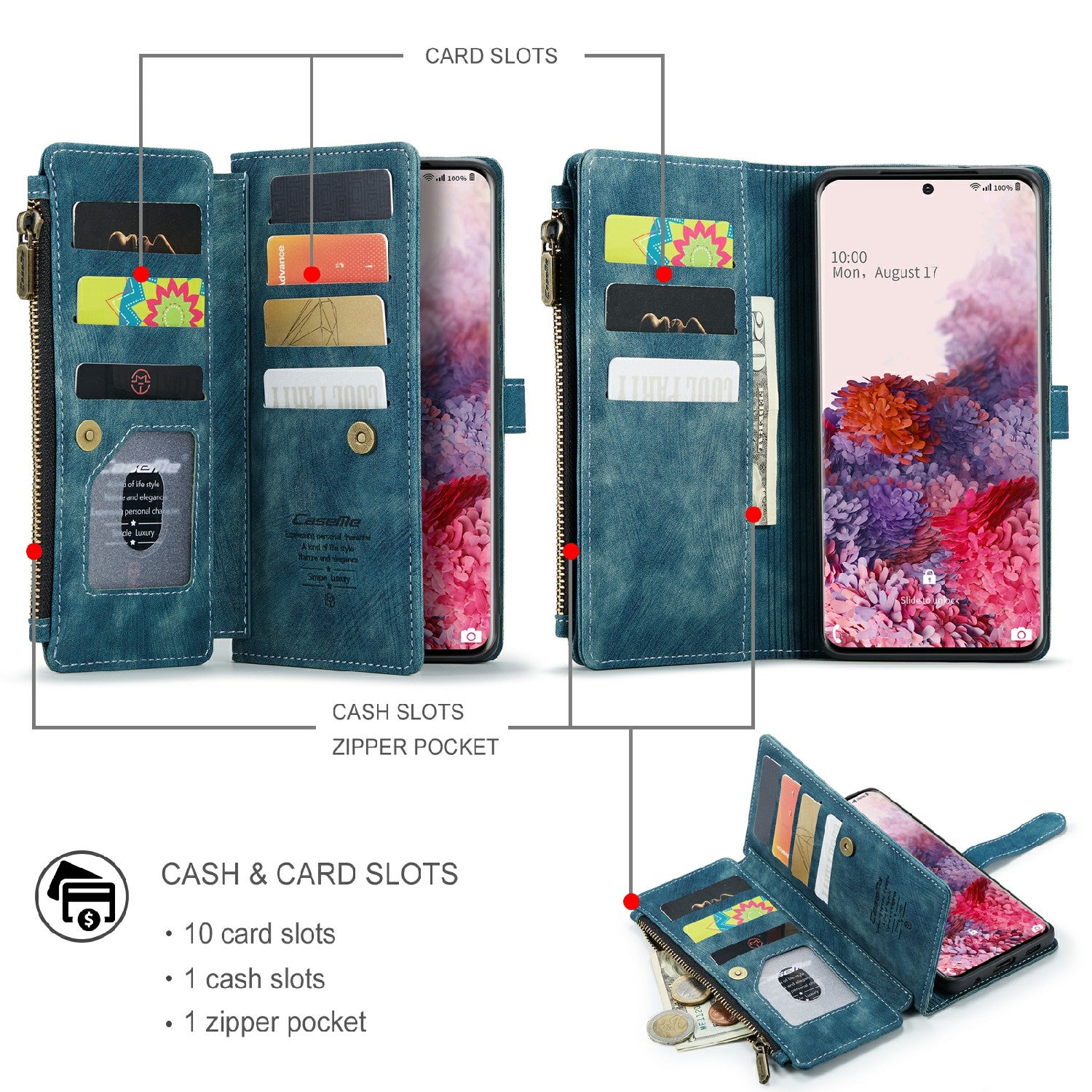 CASEME C30 Series Premium PU Leather Wallet Case with Stand and Card Holder for Samsung Galaxy S20 4G/S20 5G - Green