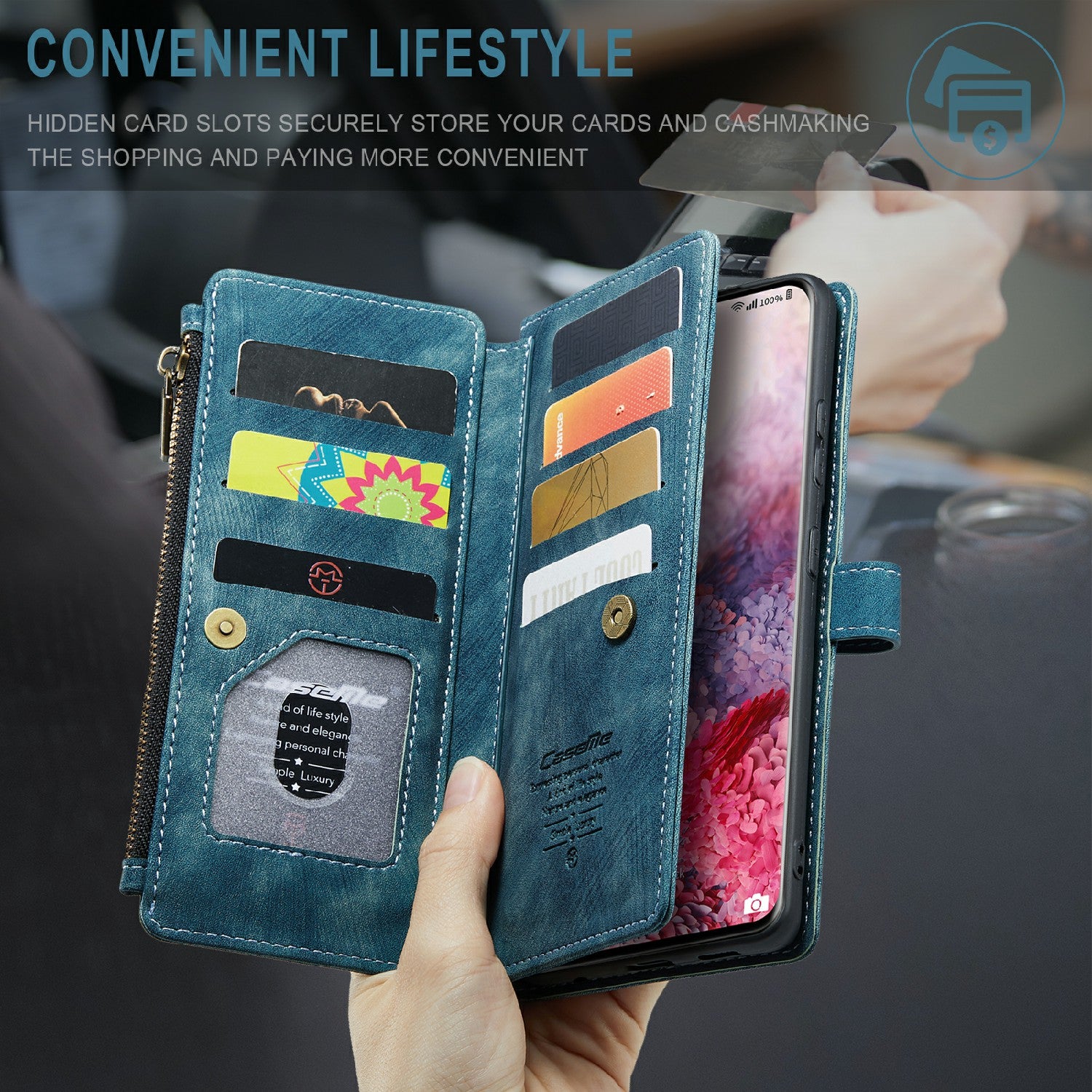 CASEME C30 Series Premium PU Leather Wallet Case with Stand and Card Holder for Samsung Galaxy S20 4G/S20 5G - Green