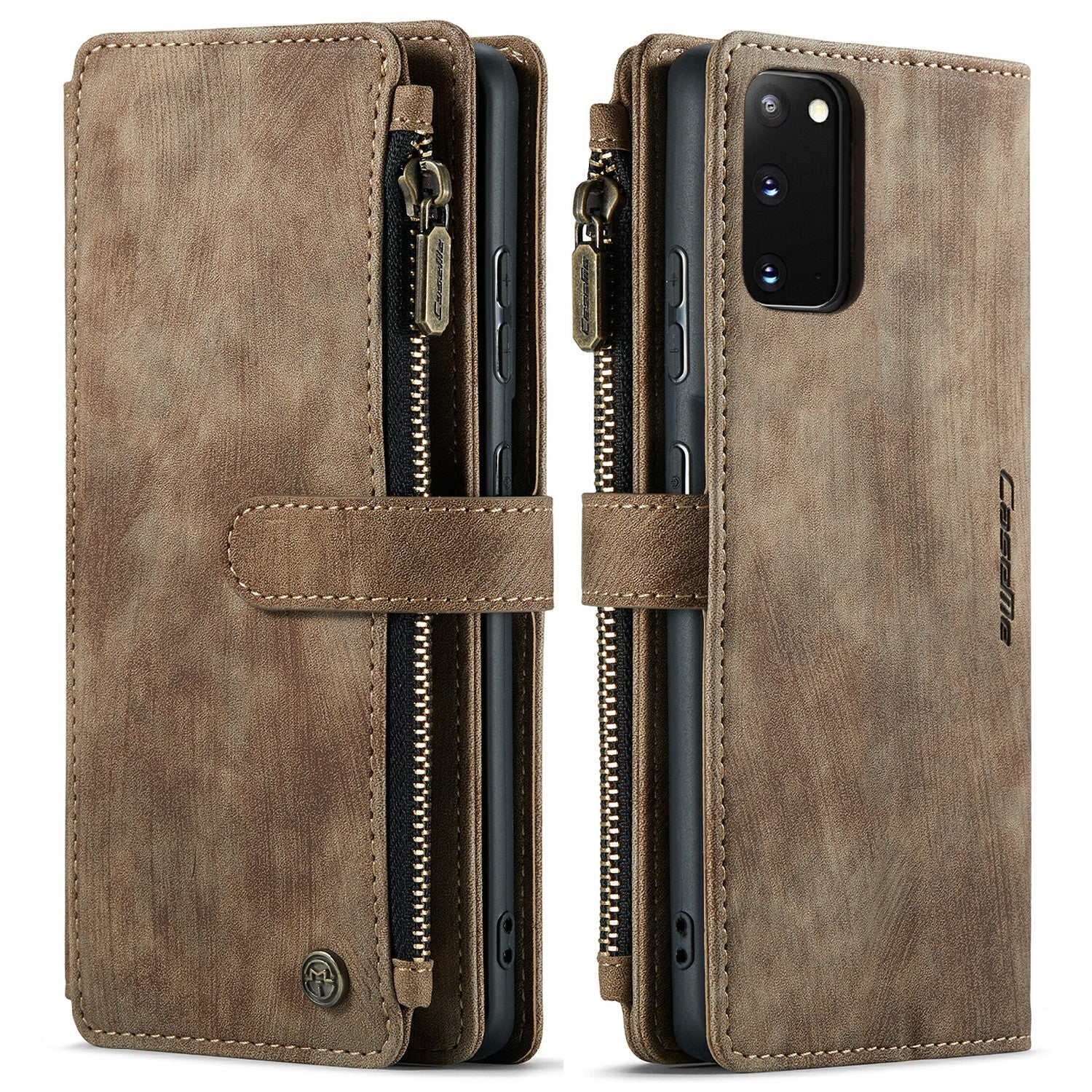 CASEME C30 Series Premium PU Leather Wallet Case with Stand and Card Holder for Samsung Galaxy S20 4G/S20 5G - Brown