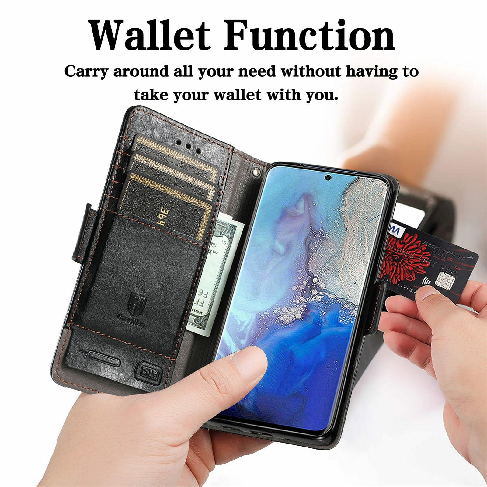 CASENEO 002 Series All-inclusive Protection Business Style Splicing PU Leather Stand Wallet Case for Samsung Galaxy S20 Plus 4G/5G - Black