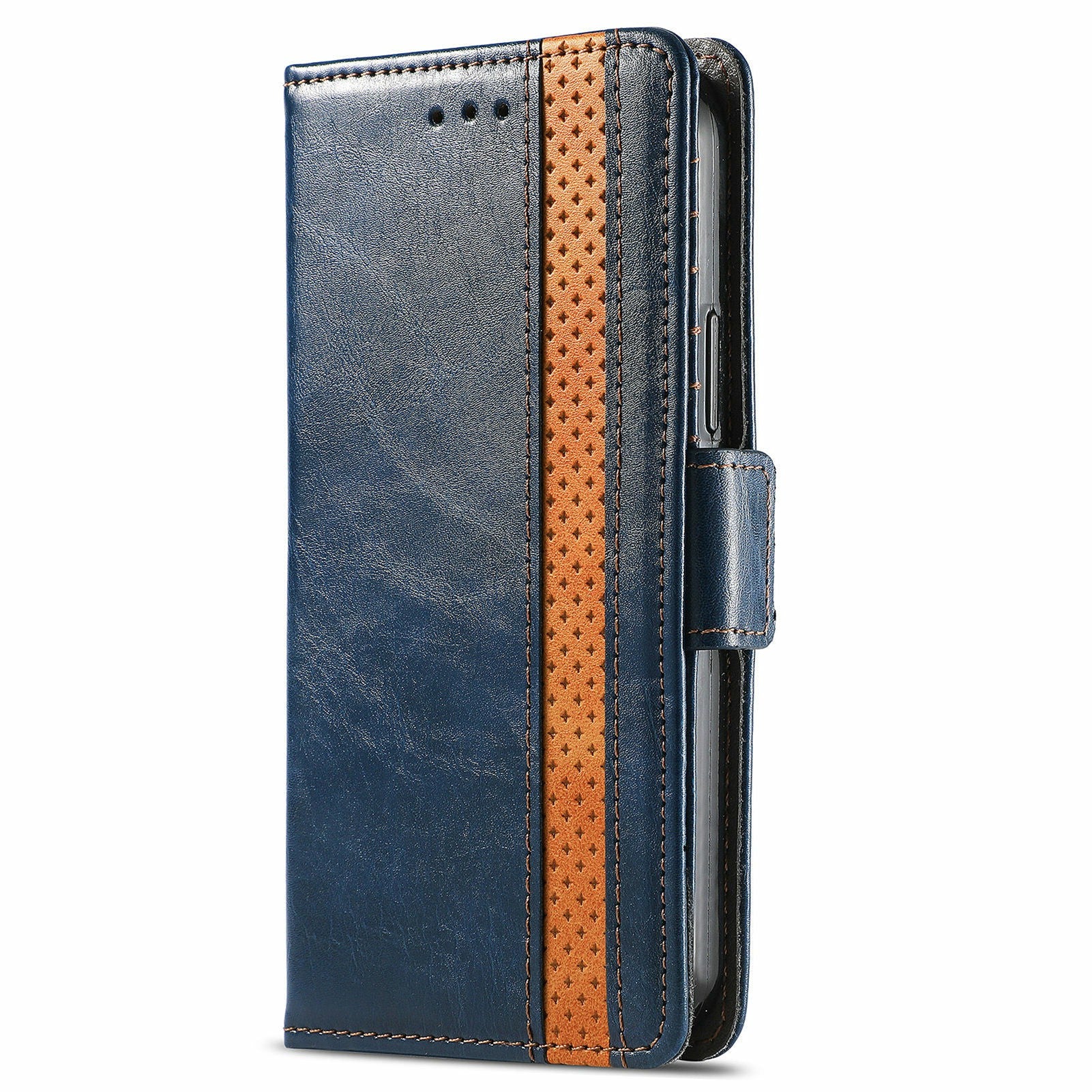 CASENEO 002 Series All-inclusive Protection Business Style Splicing PU Leather Stand Wallet Case for Samsung Galaxy S20 Plus 4G/5G - Dark Blue